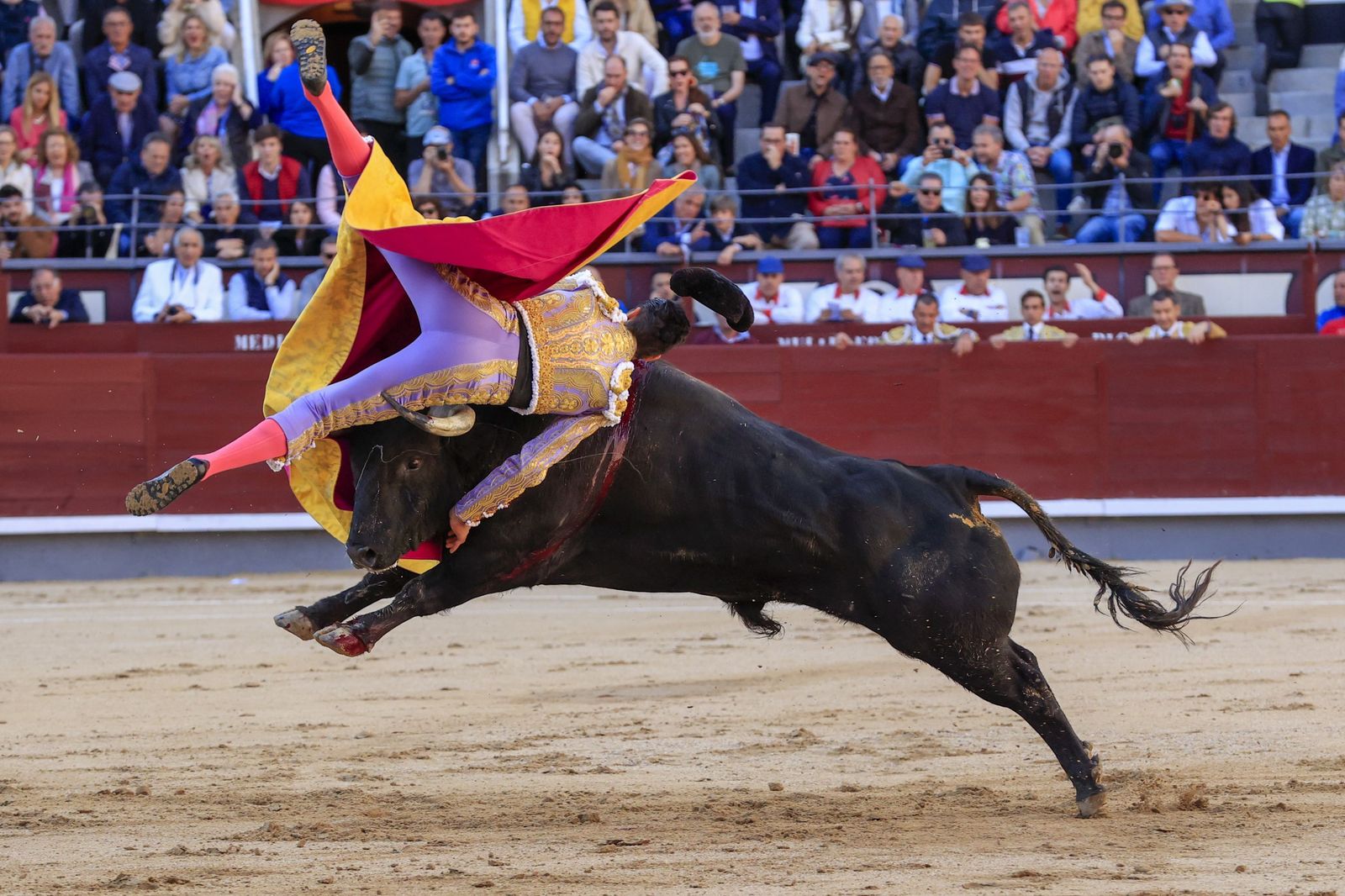 El diestro Ángel Téllez es volteado y cogido por su primer toro