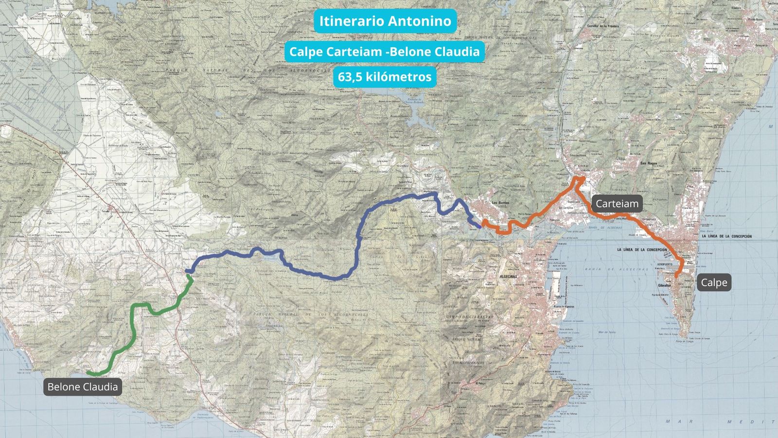 Mapa de las tres etapas del Itinerario Antonino.