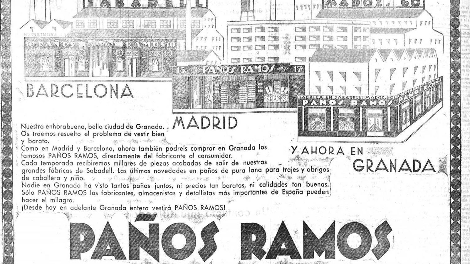 Primeros anuncios de Paños Ramos en Granada (1931)