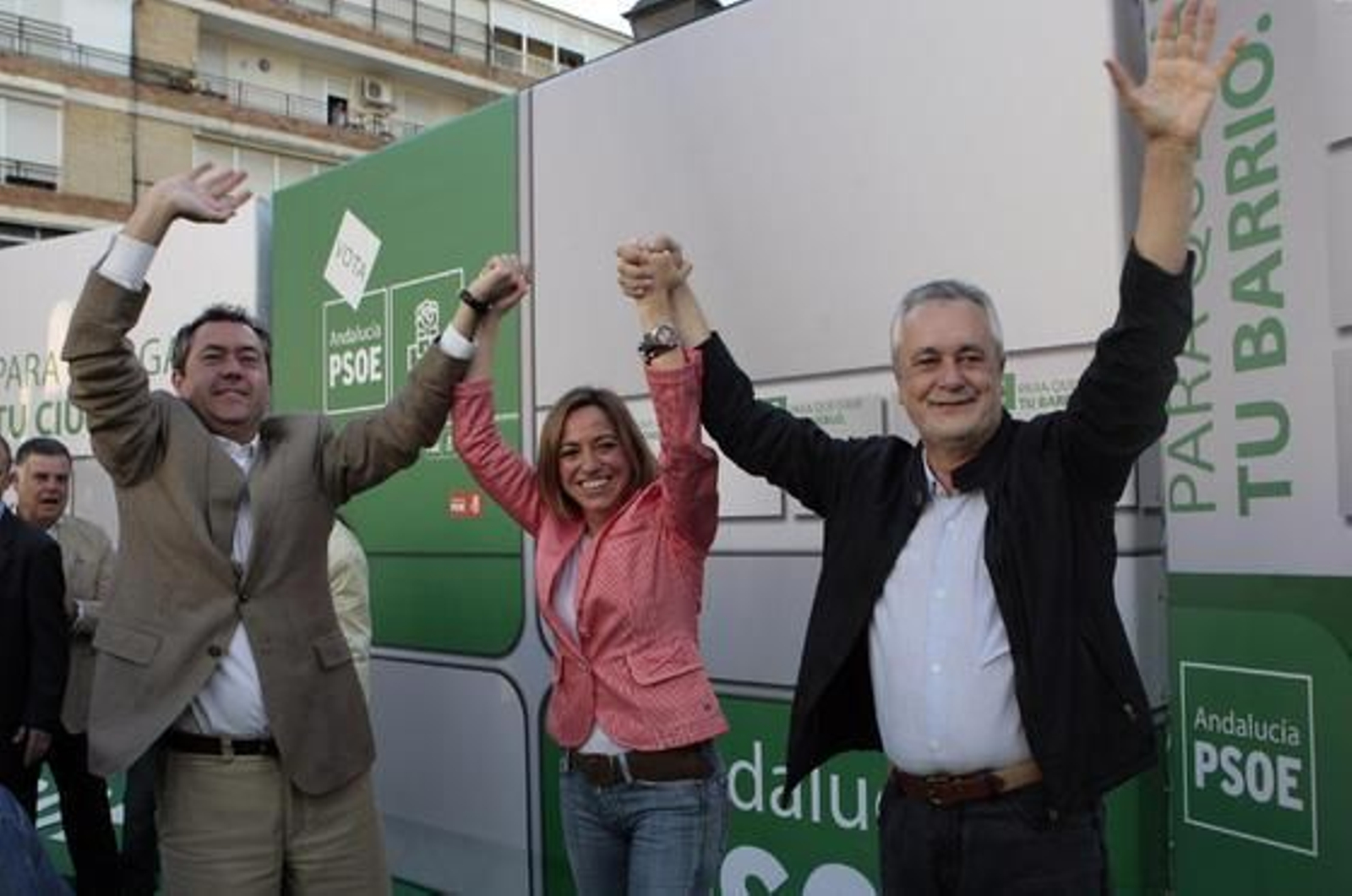 Mayo de 2011: Acto del partido con Griñán, Chacón y Espadas. /  J.C. Muñoz