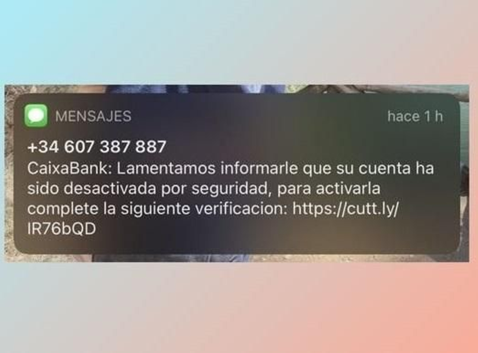 Muestra del mensaje que se recibe vía SMS, según el Facebook de la Policía Local de Cádiz