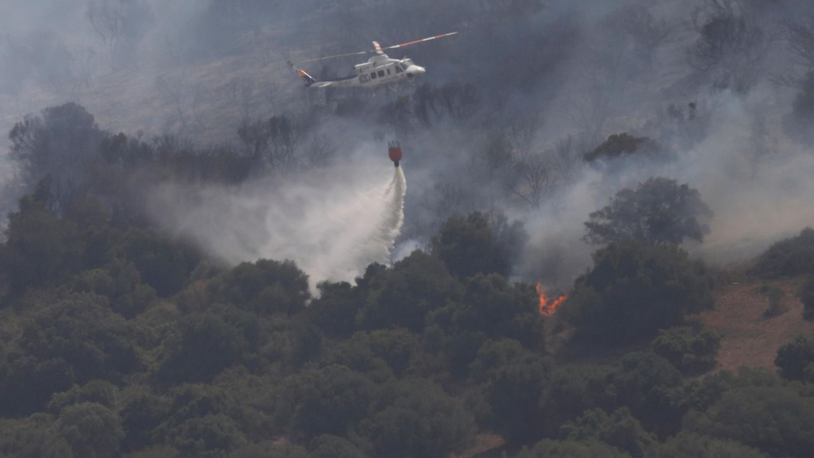 Efectivos del Infocan lucha por tierra y aire contra el incendio que afecta a La Marchenilla.