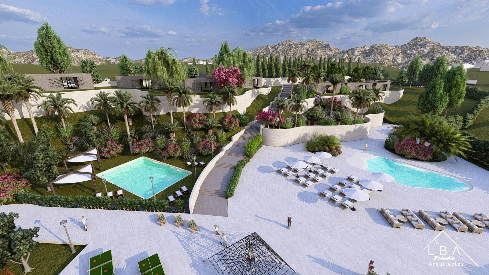 Bocetos digitales del futuro Eco Active Resort de Jaén.