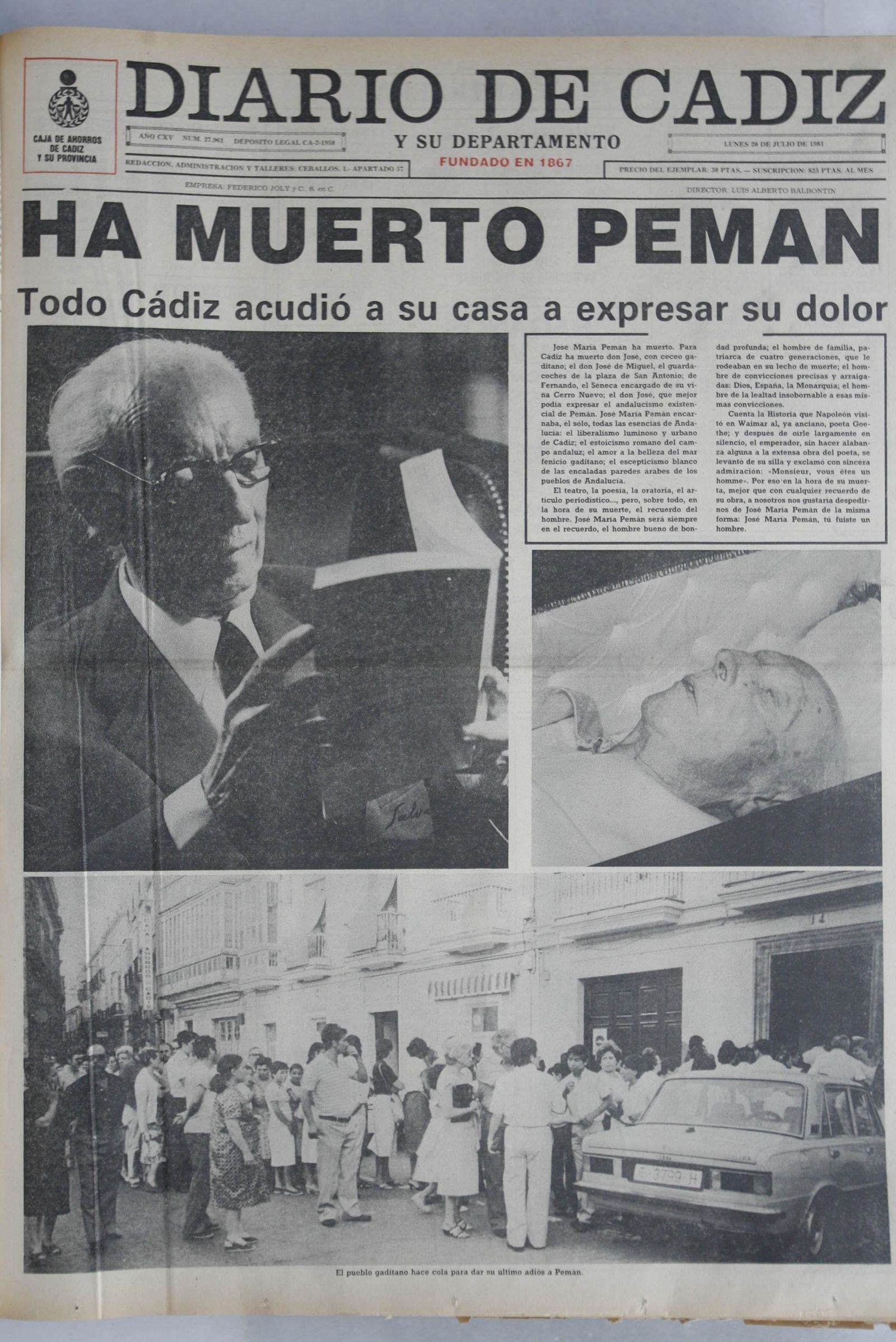 Portada del Diario dedica exclusivamente al fallecimiento del escritor.