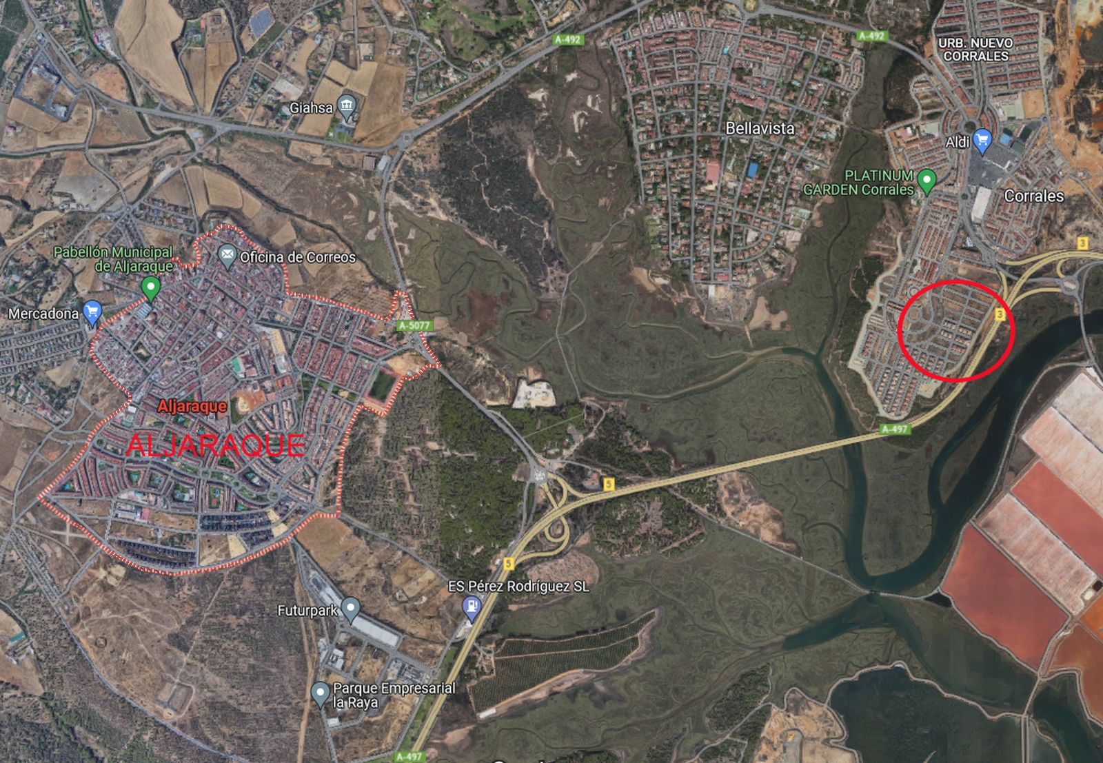 Uno de los suelos, en el término municipal de Aljaraque, que sale a subasta.