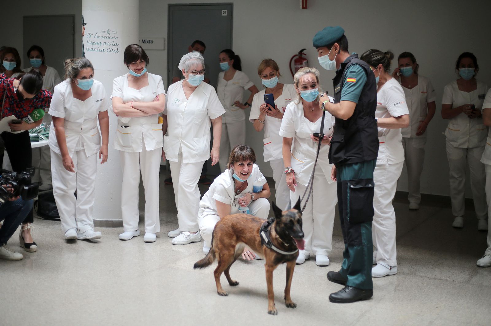 Imágenes de la exhibición de la Guardia Civil en el Hospital Juan Ramón Jiménez con motivo del 35 aniversario de la incorporación de la mujer