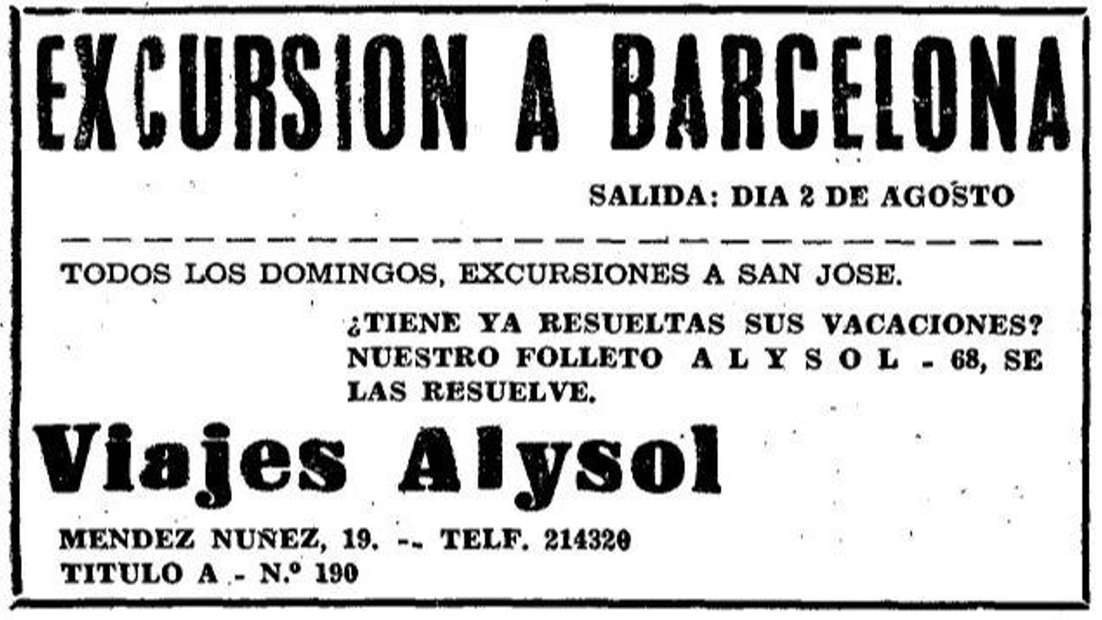 Anuncio de Viajes Alysol de 1968