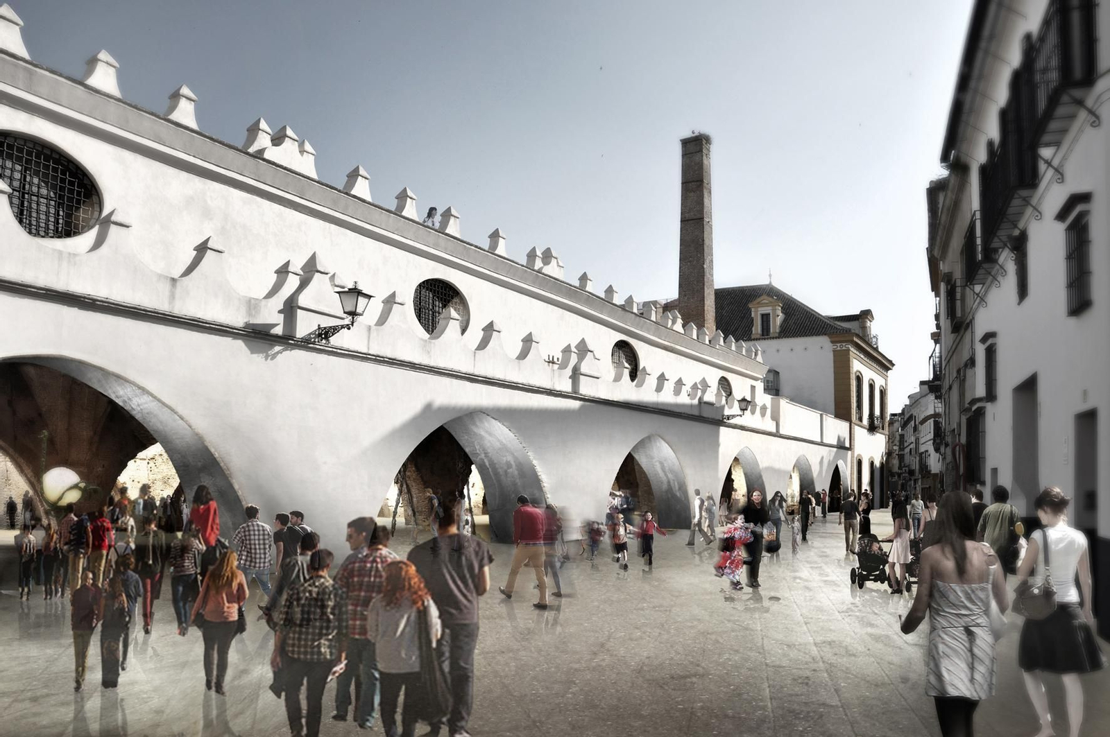 Imagen virtual de la fachada de las Atarazanas abierta a la calle Dos de Mayo que ahora se descarta.