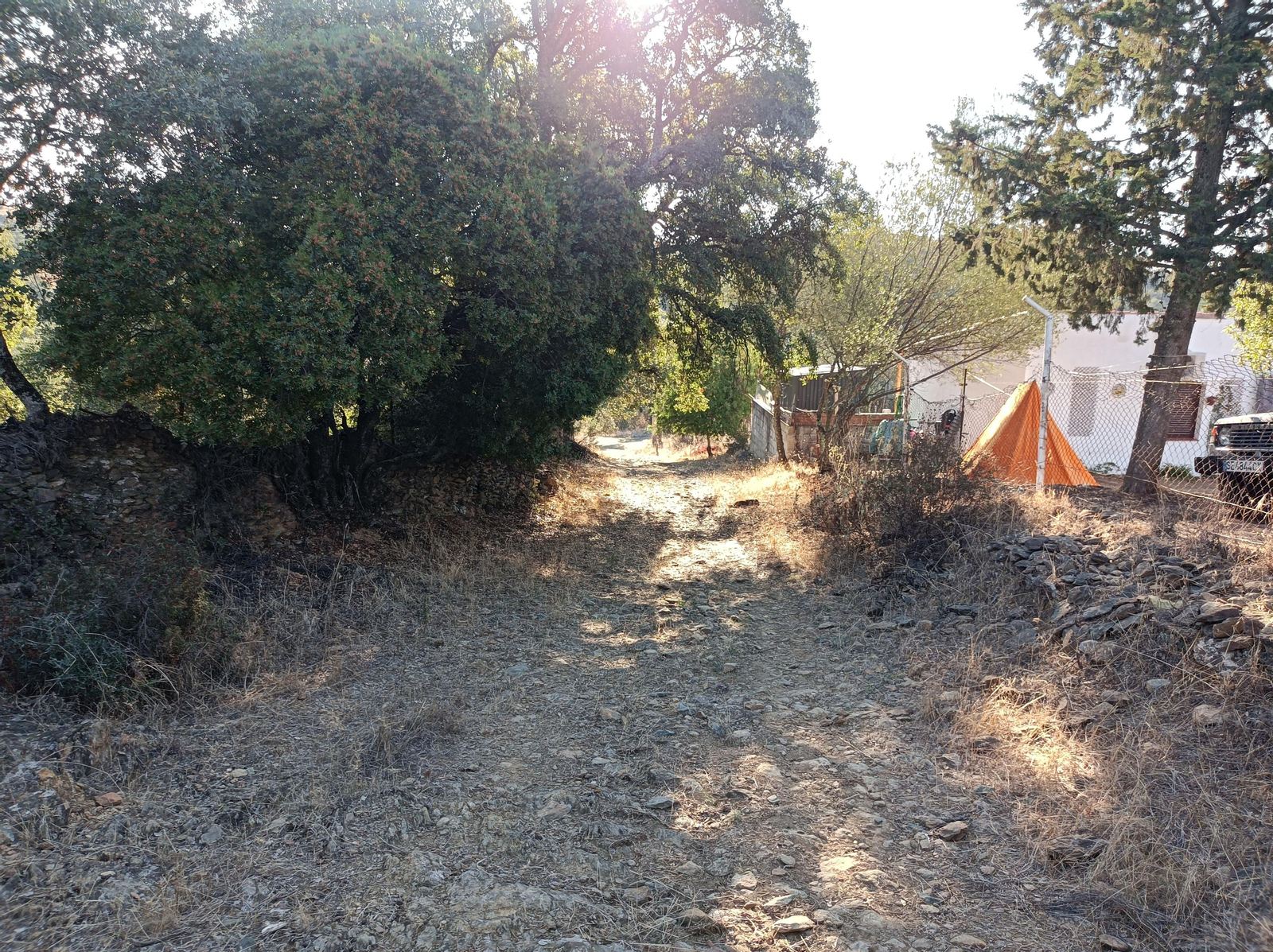 El sendero desciende por un camino pedregoso.