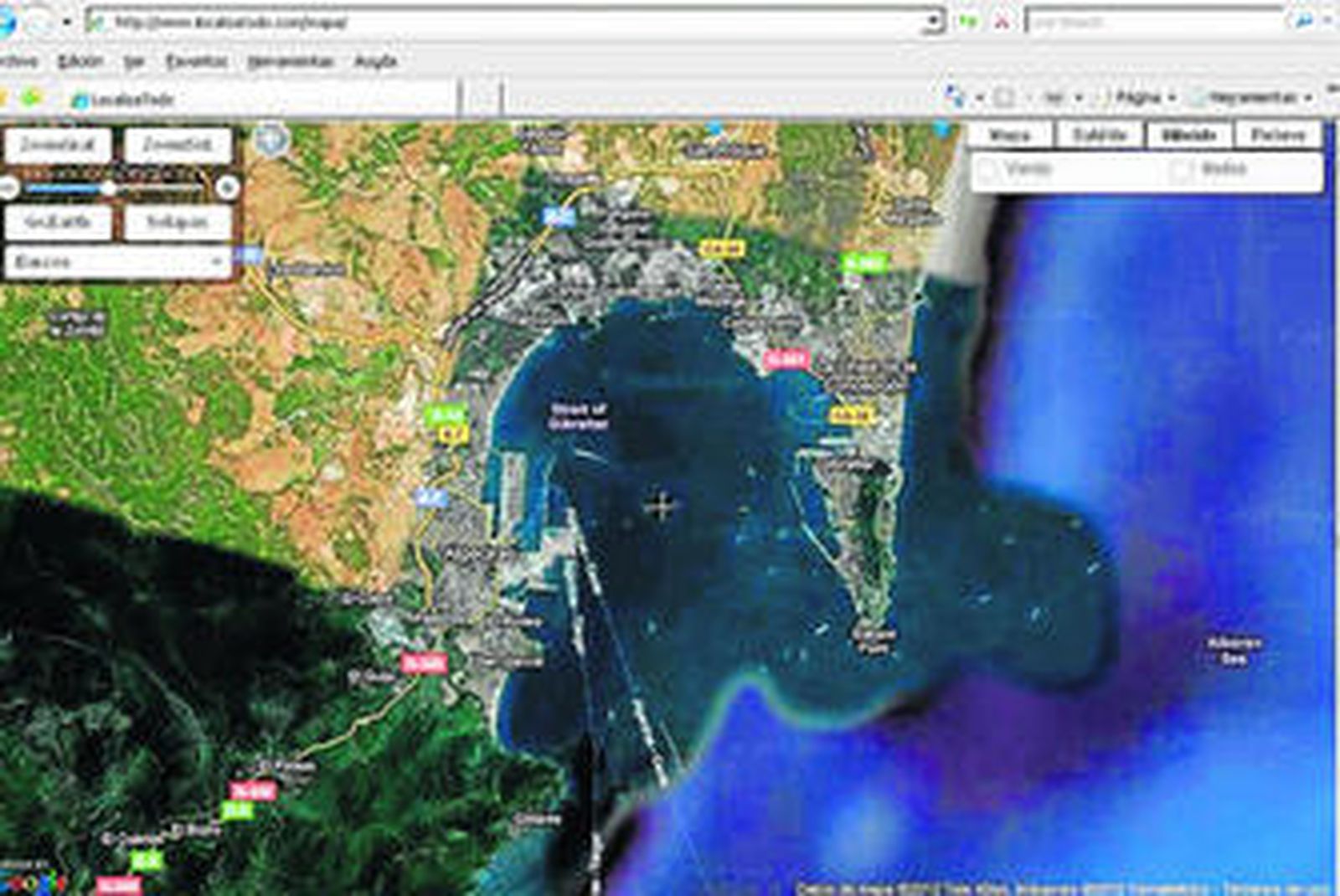 Una imagen de una de las webs que señaliza los buques en la Bahía de Algeciras.