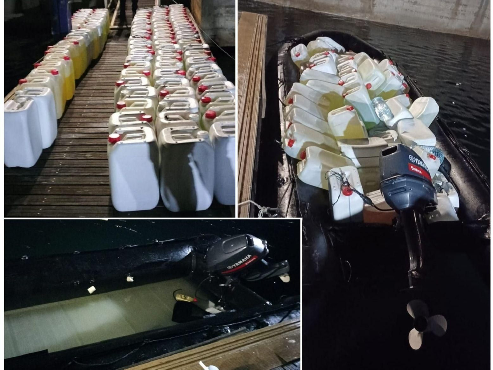 La lancha neumática iba completamente cargada de bidones con gasolina