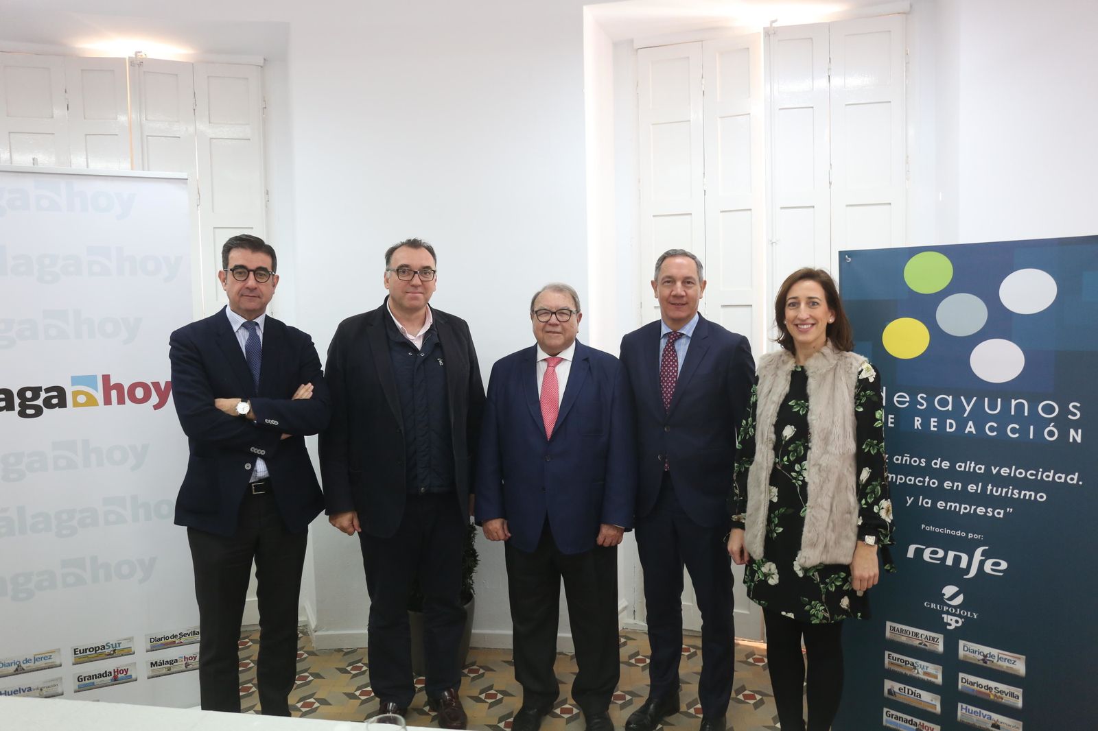 José María Luna, Arturo Bernal, Jerónimo Pérez Casero, Alfredo Durán y Natalia Sánchez, en la sede de 'Málaga Hoy'.