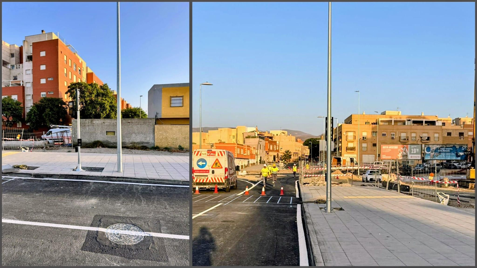 Imagen de la farola tapando al semáforo en Los Molinos de Almería capital.