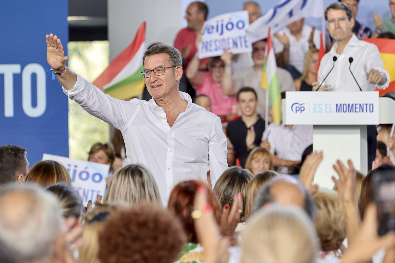 Alberto Núñez Feijóo durante el acto de campaña en La Rioja.