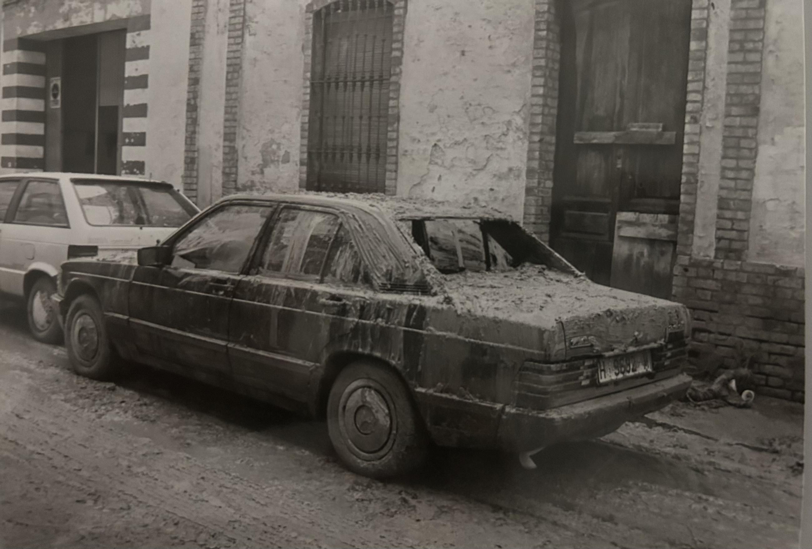 Desprendimiento del cabezo de San Pedro en la calle Aragón por el temporal en Huelva de enero de 1996.