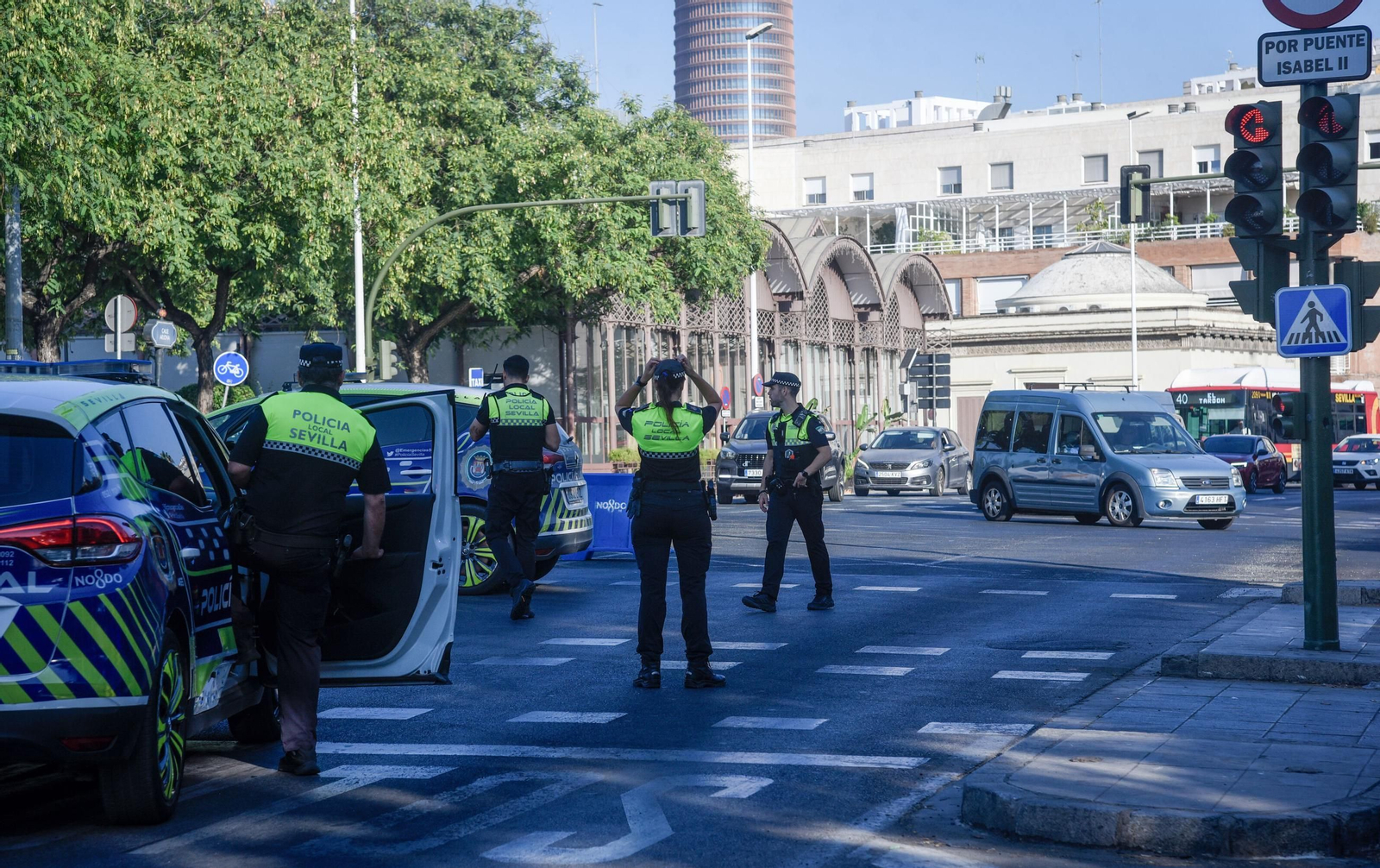 Policías locales de Sevilla, en el dispositivo de la Vuelta Ciclista a España del pasado agosto.