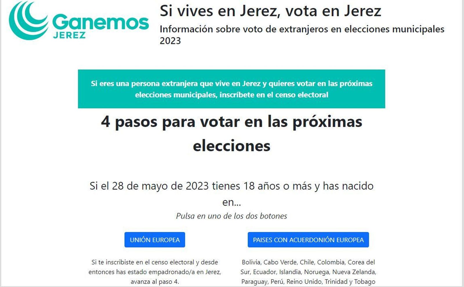 Ganemos Jerez promueve el voto extranjero para las municipales.