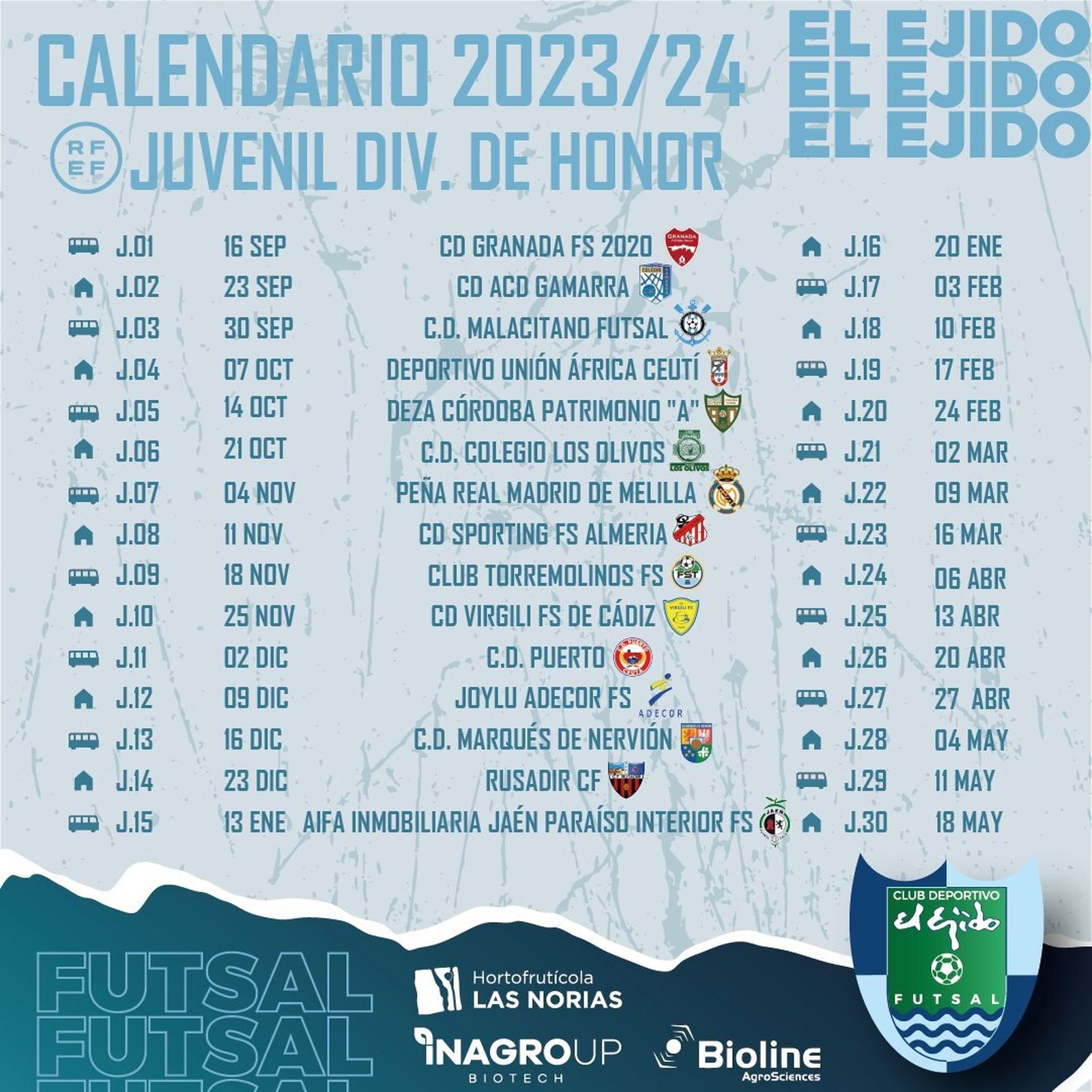 Calendario que tendrá el juvenil de El Ejido Futsal durante esta próxima temporada en División de Honor.