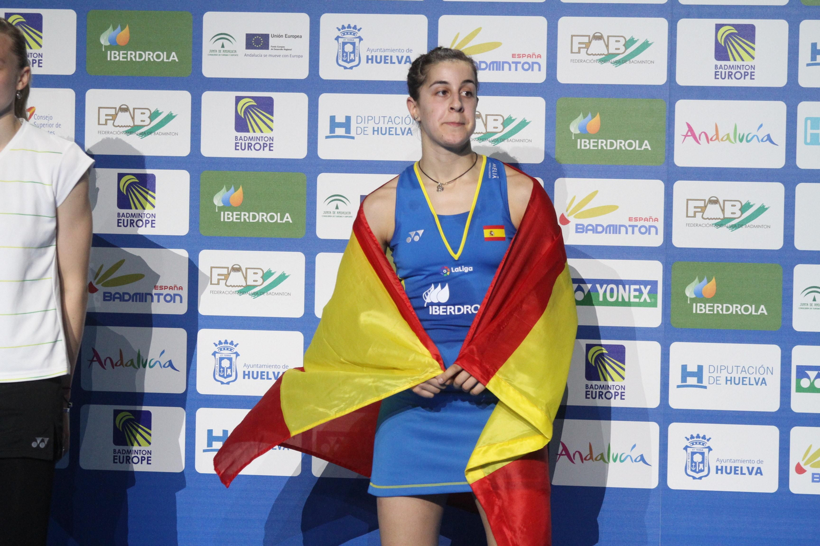Partido y victoria de Carolina Marín en el Europeo de Bádminton celebrado en Huelva