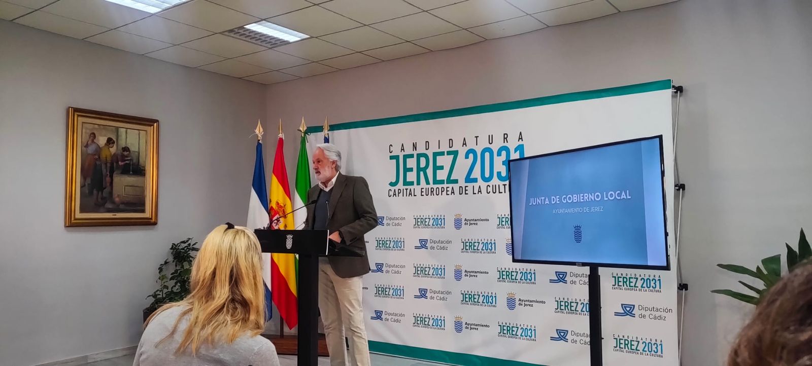 Agustín Muñoz, durante su comparecencia este lunes en el Ayuntamiento de Jerez.