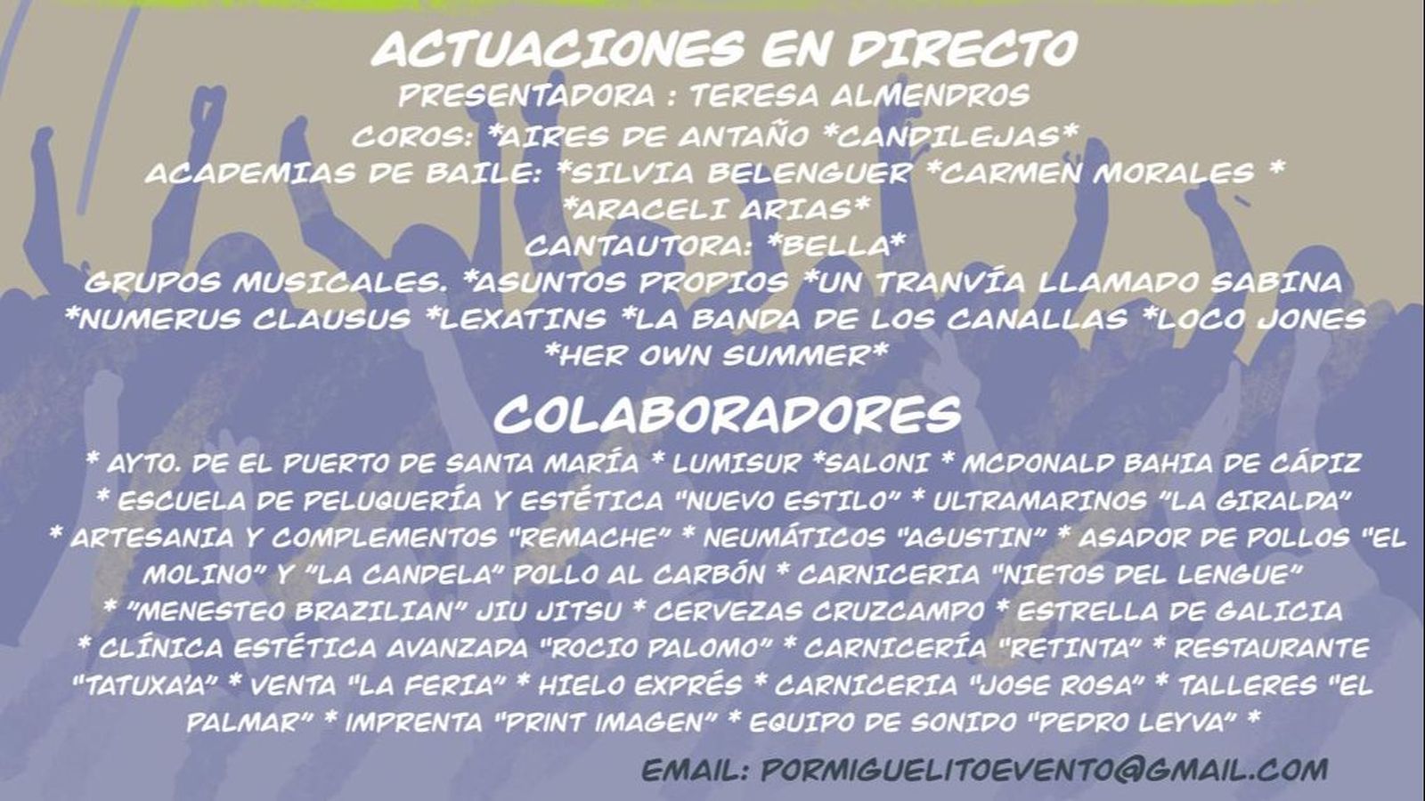 Actuaciones previstas para el evento y empresas colaboradoras.