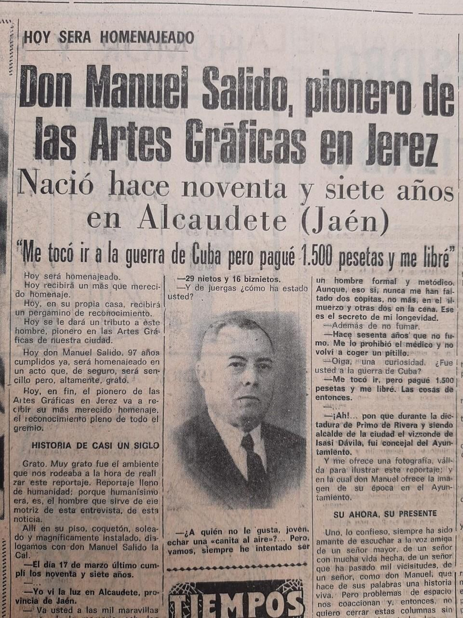 Manuel Salido entrevistado en La Voz del Sur, 1974.