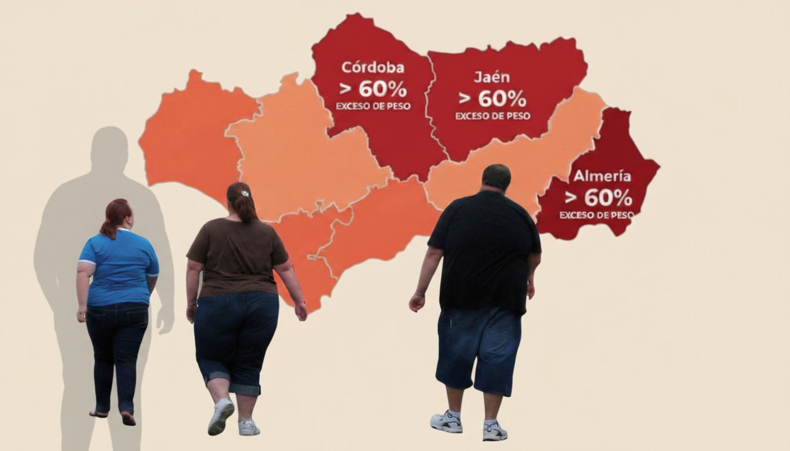 El exceso de peso se concentra en el interior de Andalucía, con Córdoba, Jaén y Almería por encima del 60 %, según los últimos datos oficiales.