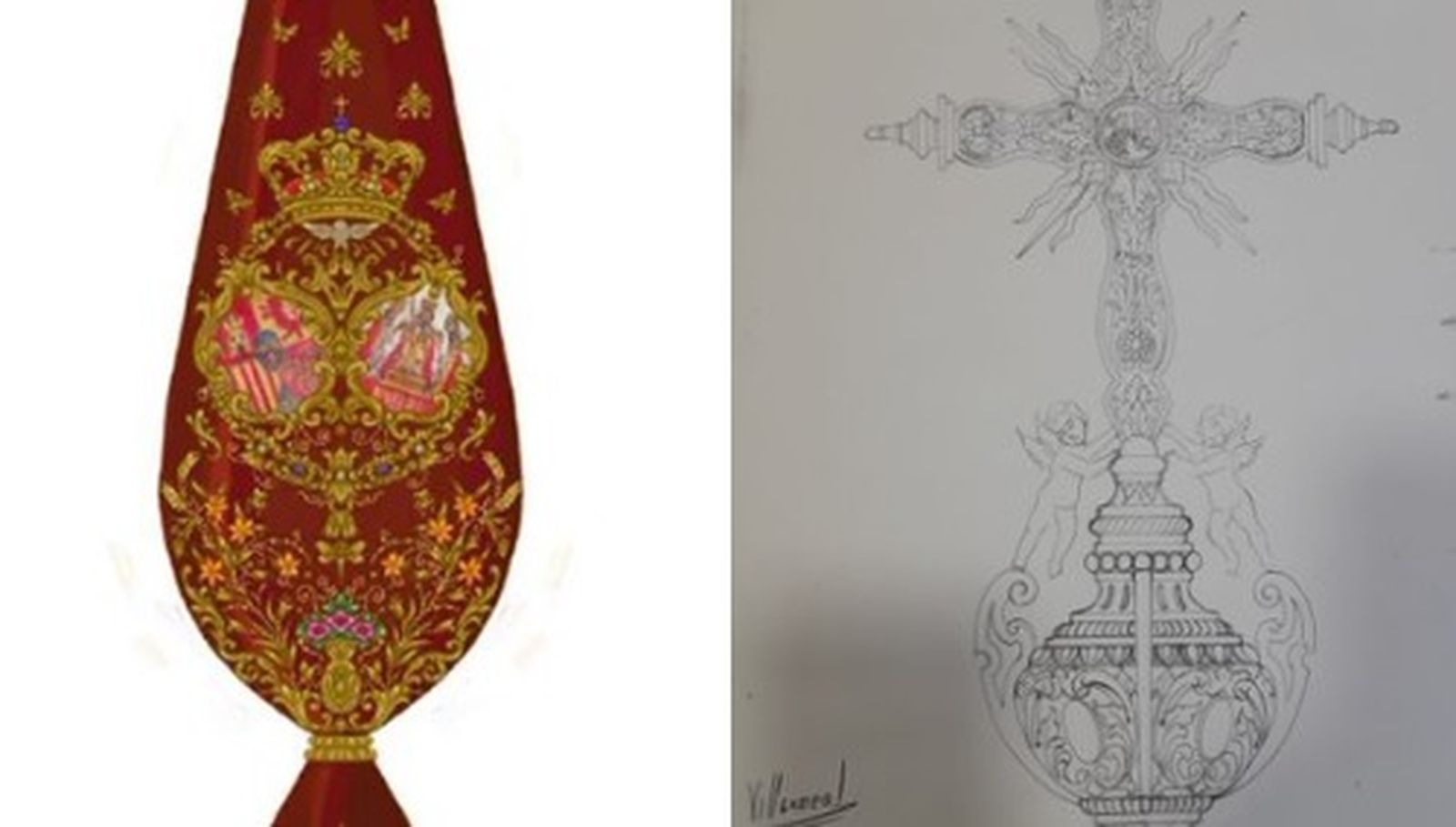 Detalle del bordado y orfebrería del futuro estandarte