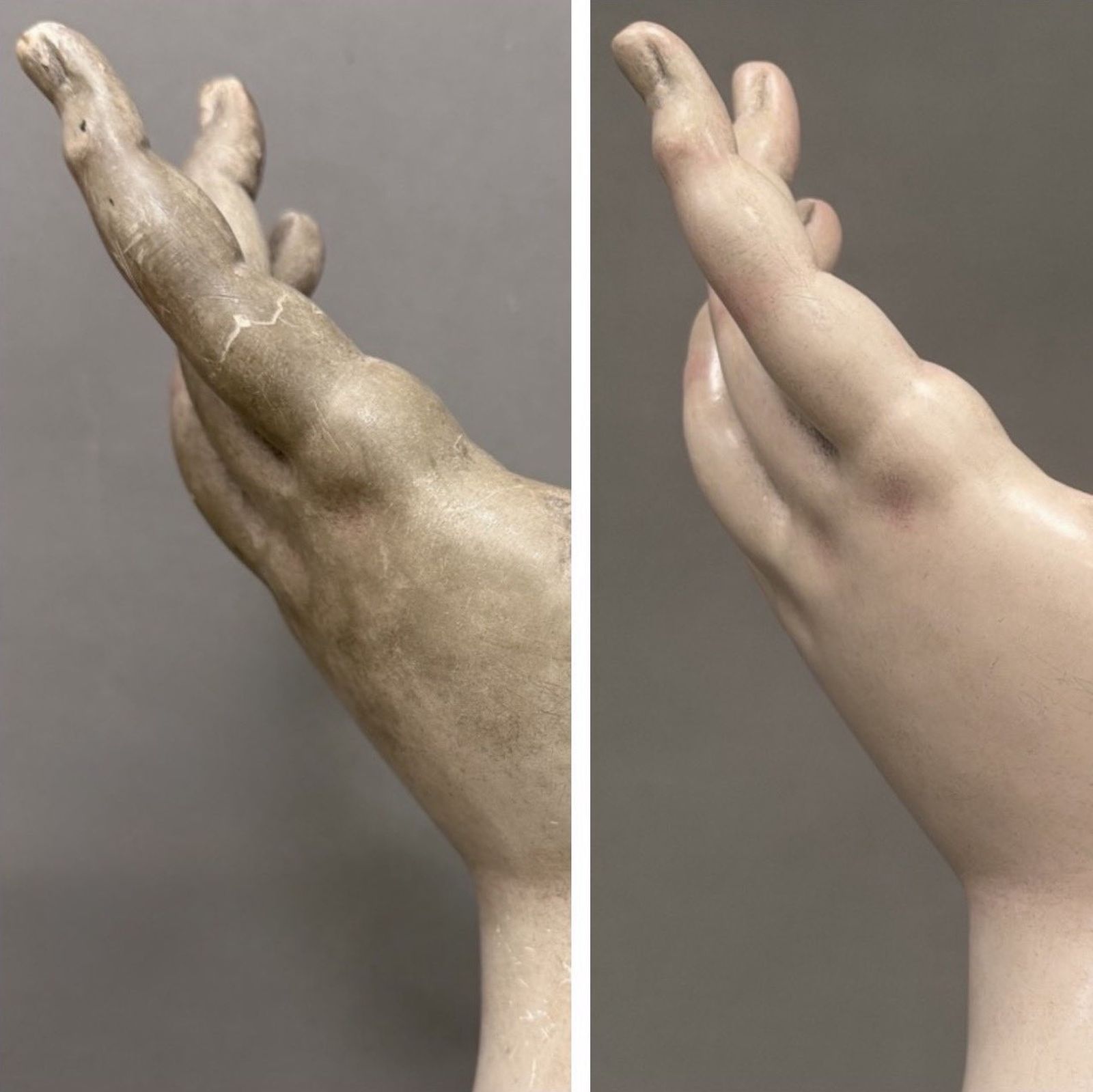 Antes y después de la restauracion de la Virgen de la Luz