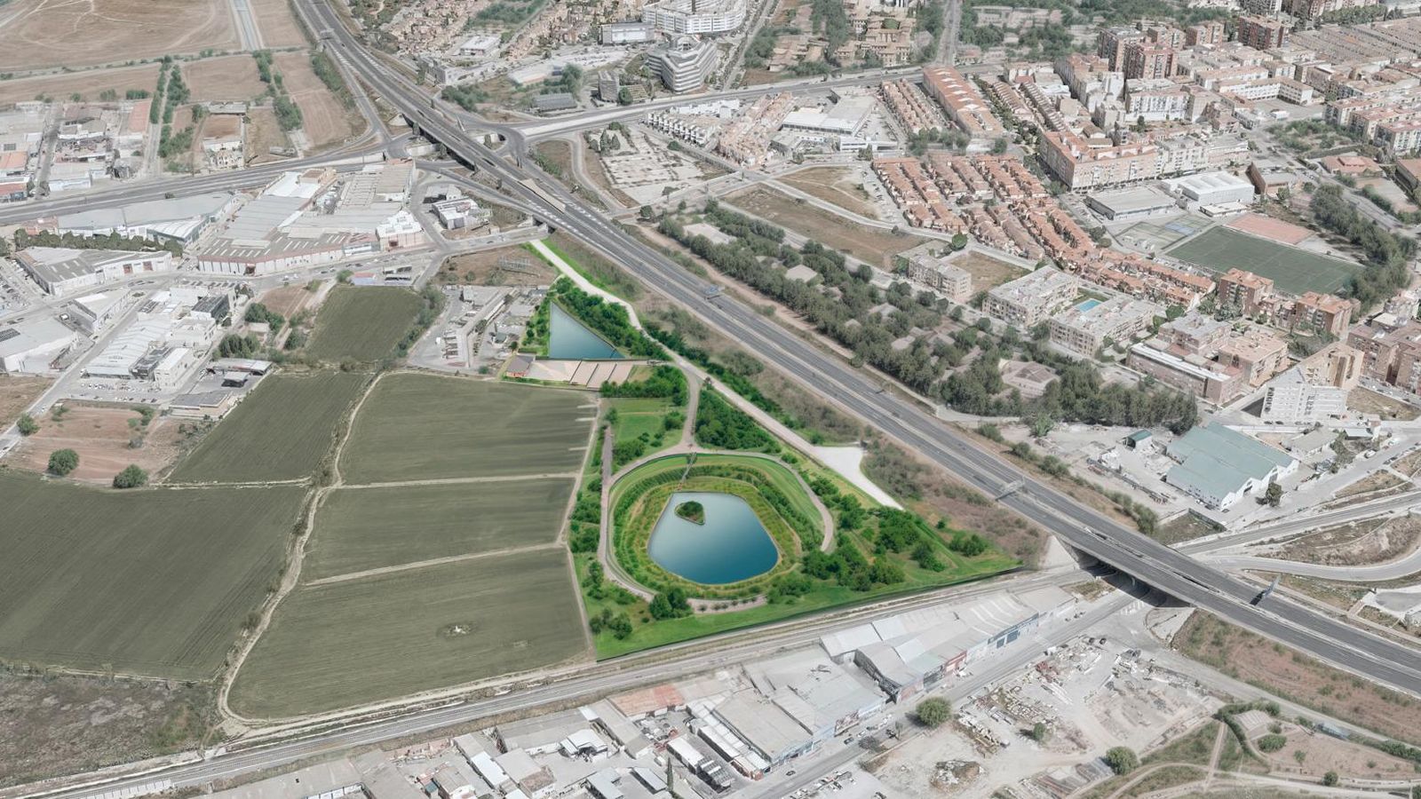 Recreación del futuro parque, con la lámina de agua que después subirá de nivel con las lluvias.