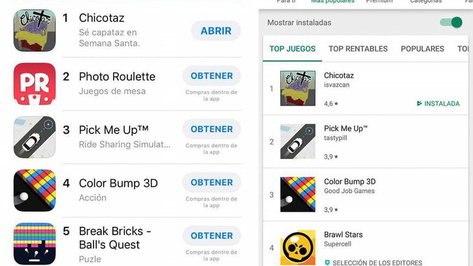 Ranking de Chicotaz en las principales tiendas de juegos móviles