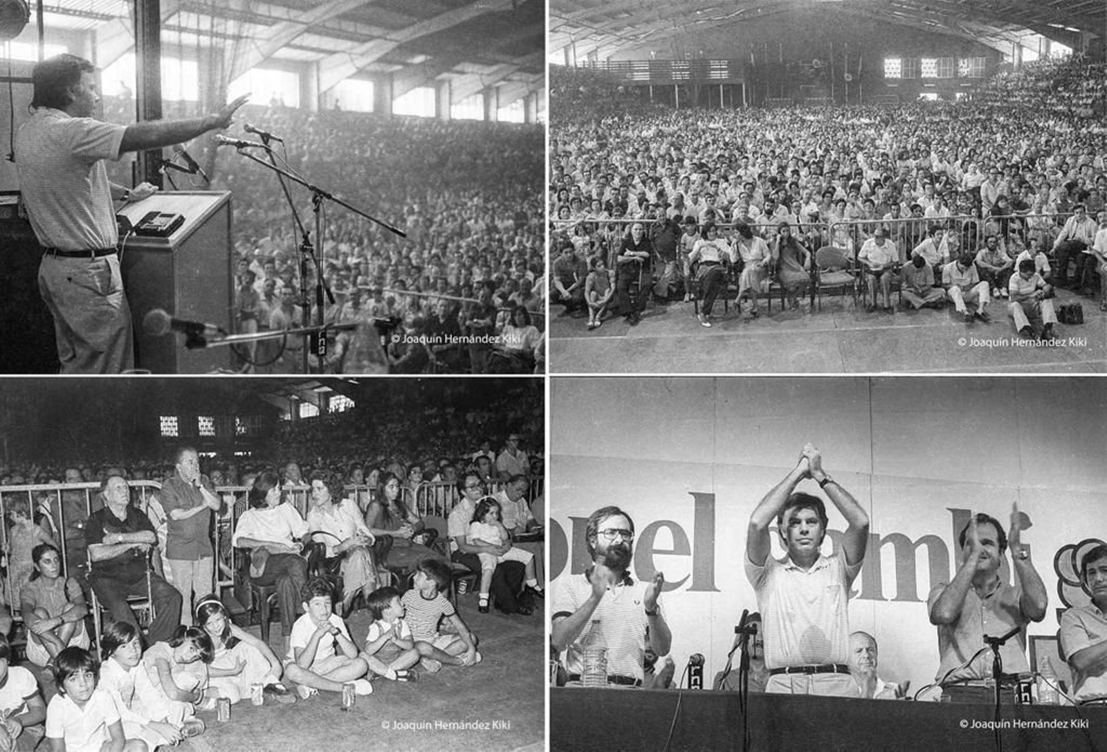 De izquierda a derecha, Alfonso Perales, Felipe González, Manuel Chaves y Ramón Vargas-Machuca en un mitin del PSOE en el Portillo en 1982.