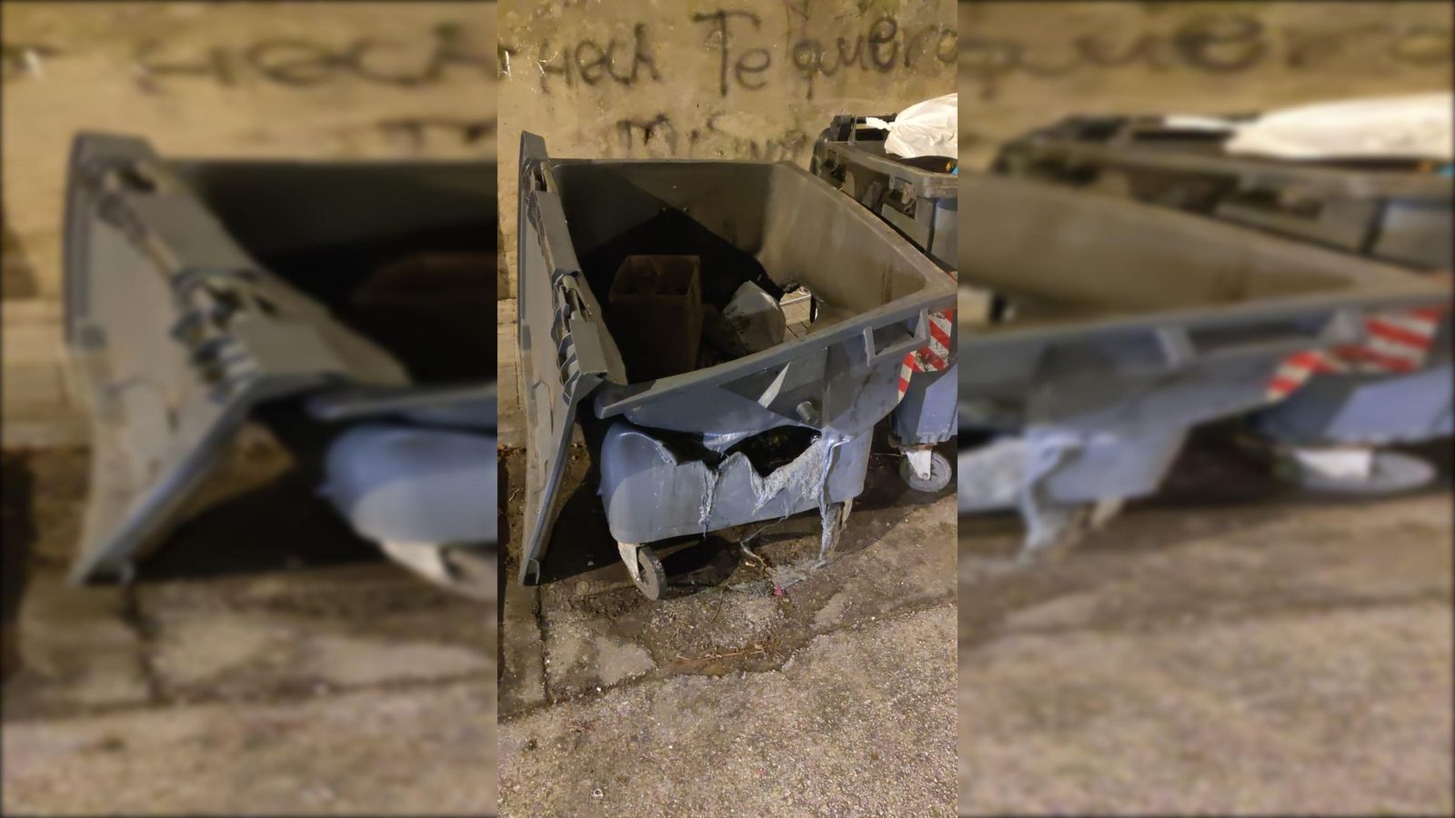 Contenedor quemado en la calle San Nicolás.