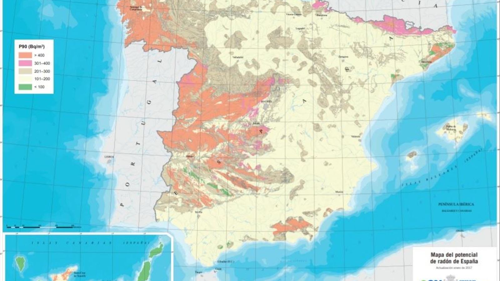 Mapa del potencial de radón en España