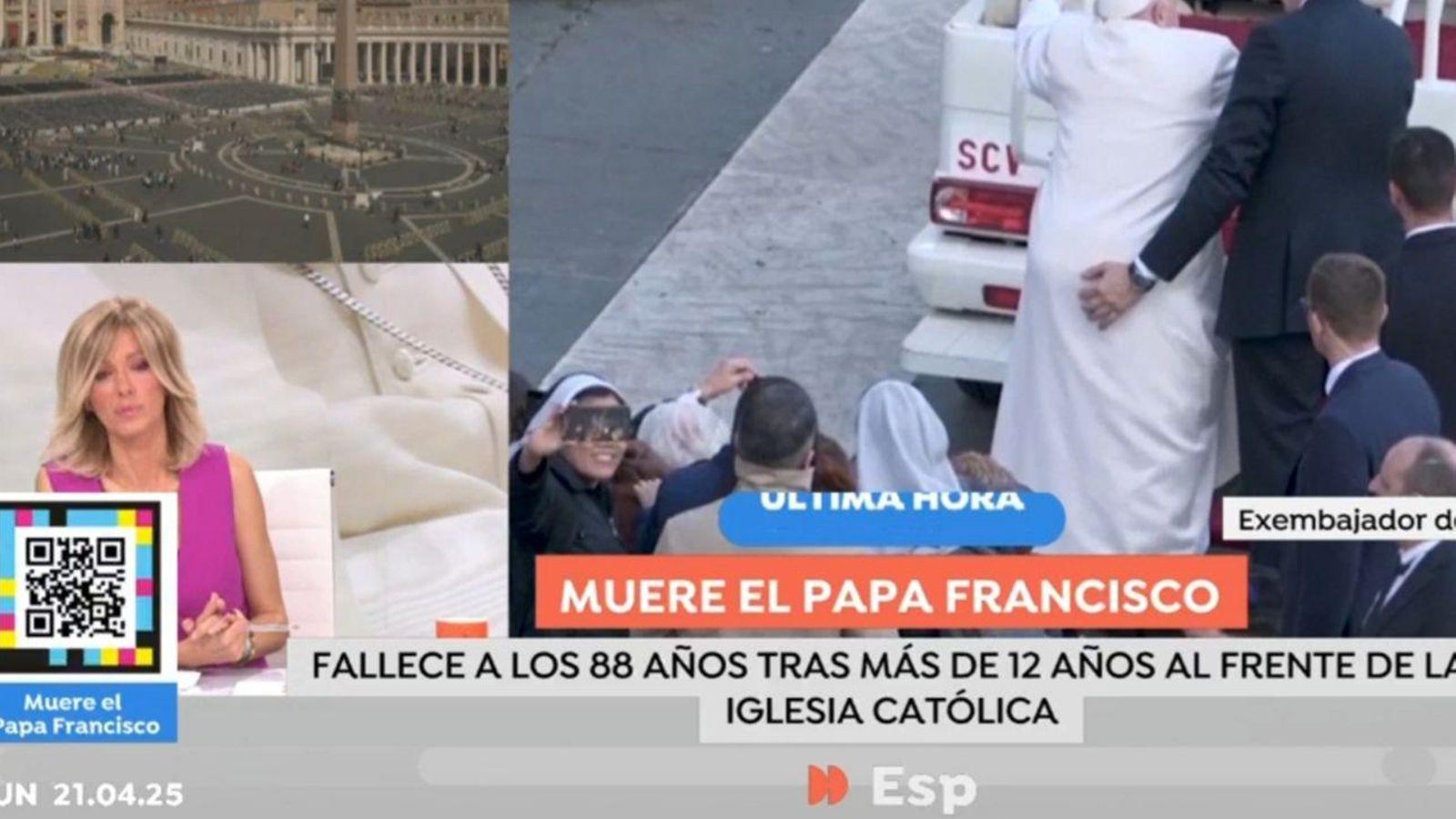 Susanna Griso ante la noticia del fallecimiento del Papa en 'Espejo público'
