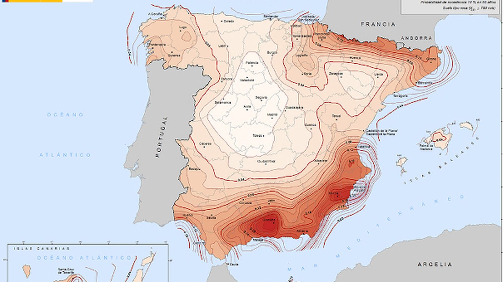 Mapa de peligrosidad sísmica del Instituto Geográfico Nacional.