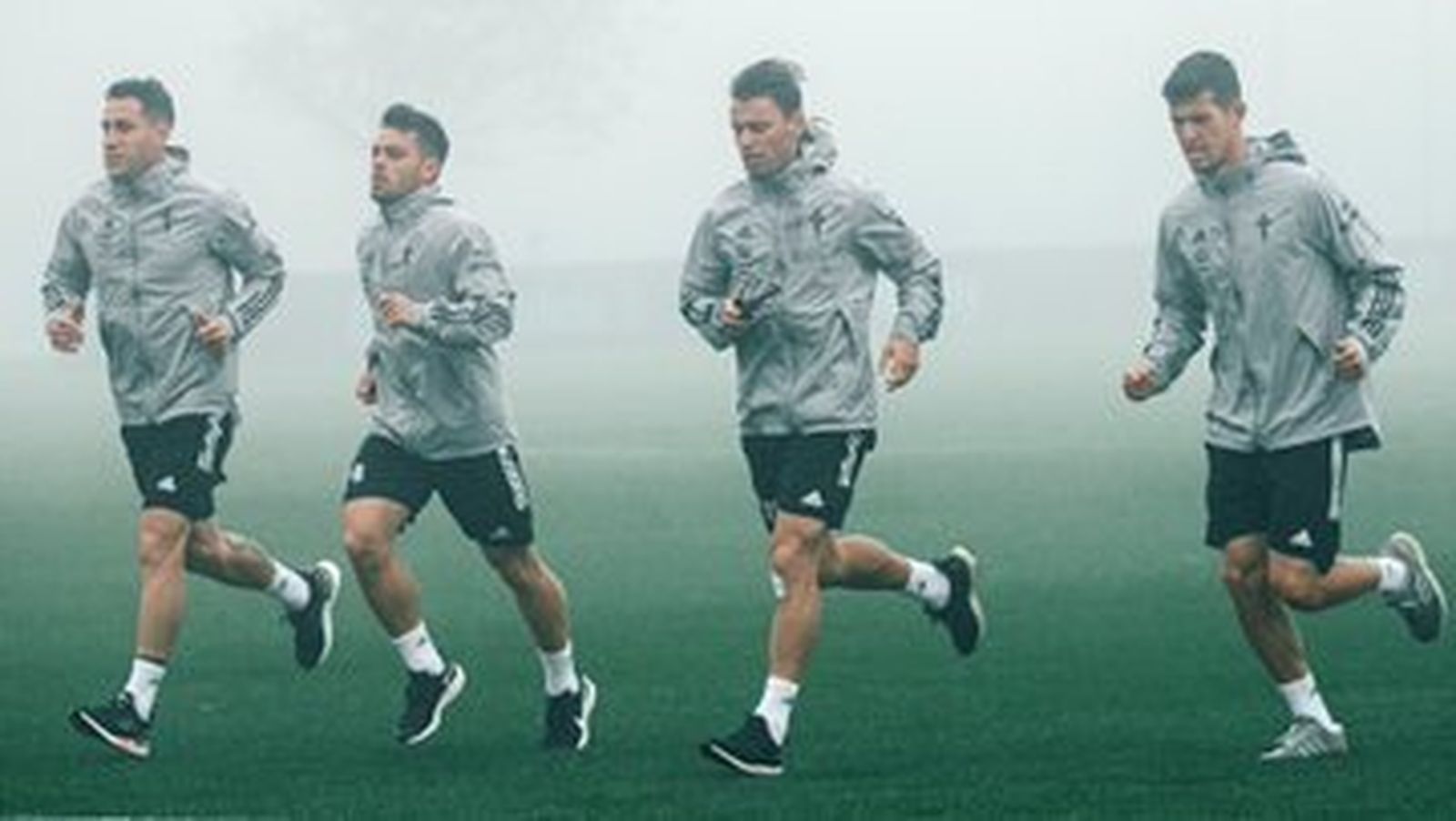 Los jugadores del Celta, en el entrenamiento matinal de este martes.