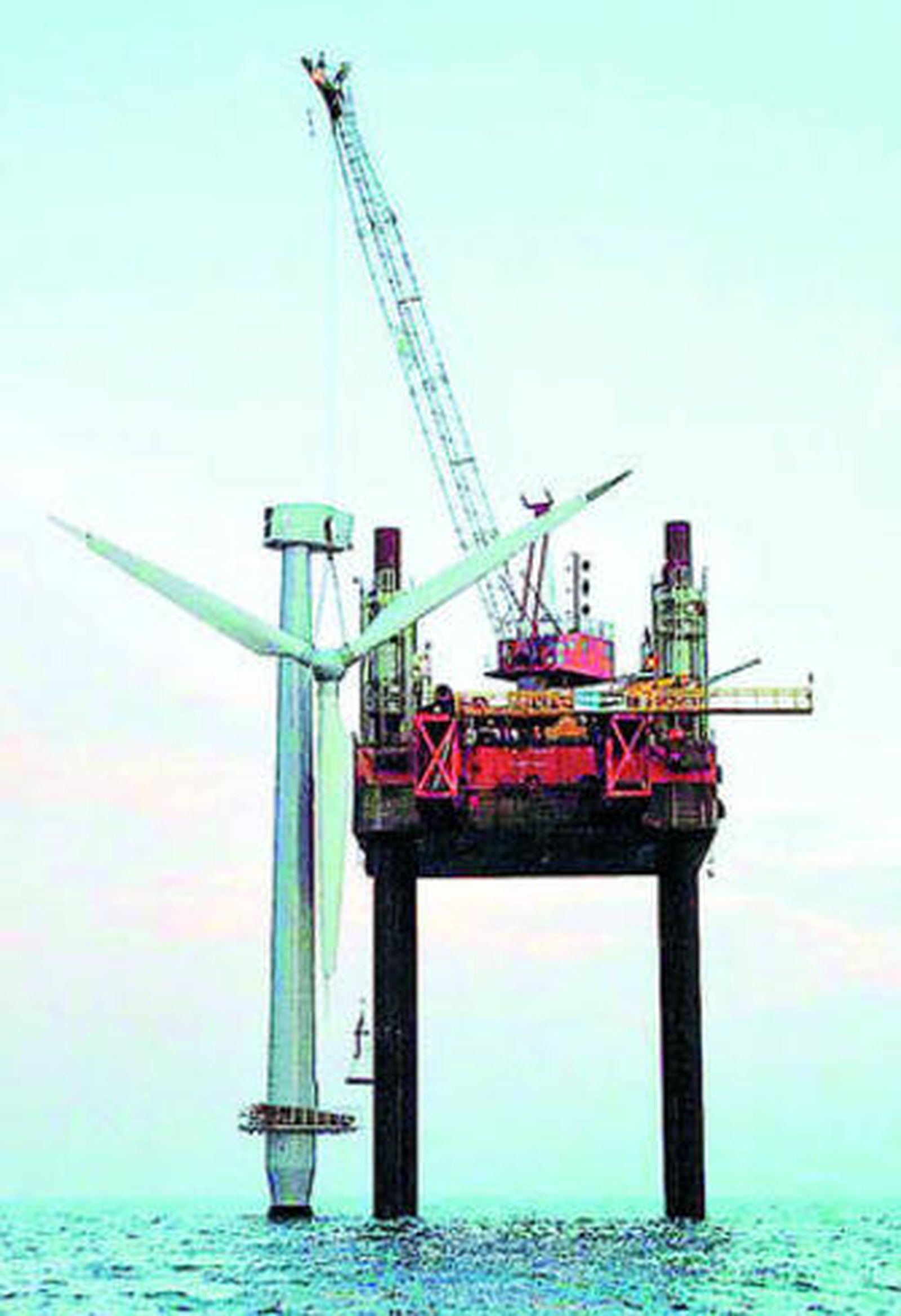 Aerogenerador en fase de montaje en Trafalgar.