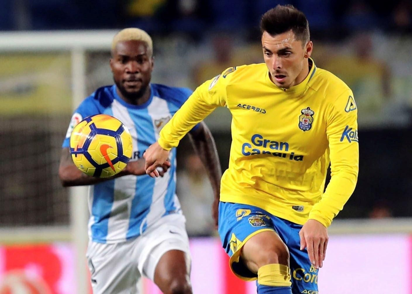 El nuevo delantero del Málaga, Brown Ideye, en el partido contra Las Palmas.