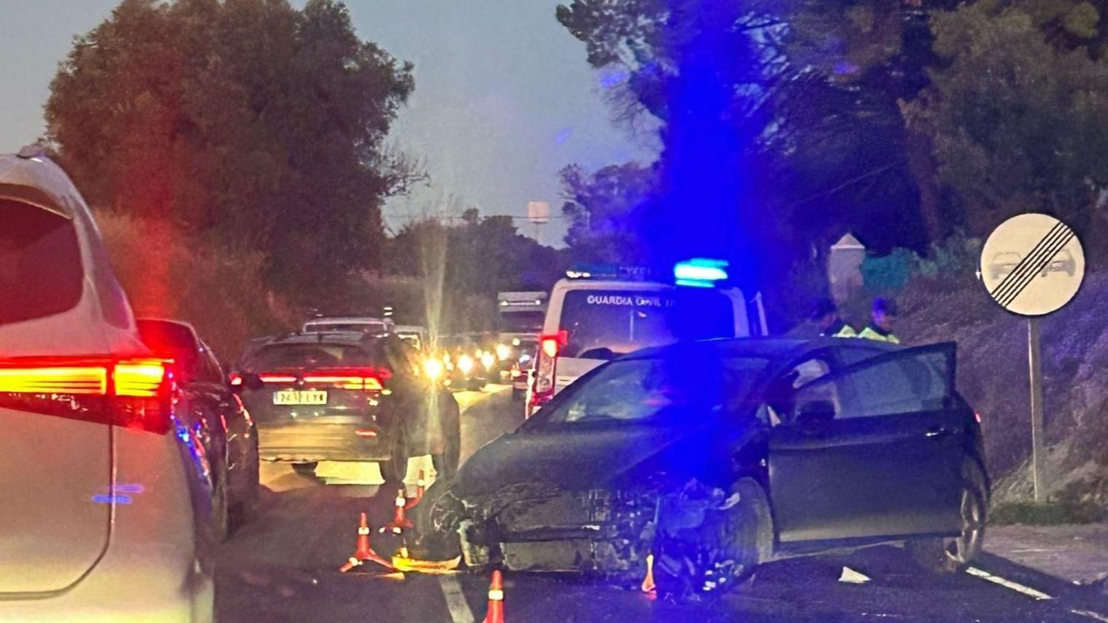 El vehículo siniestrado, esta mañana en la carretera de La Cartuja.