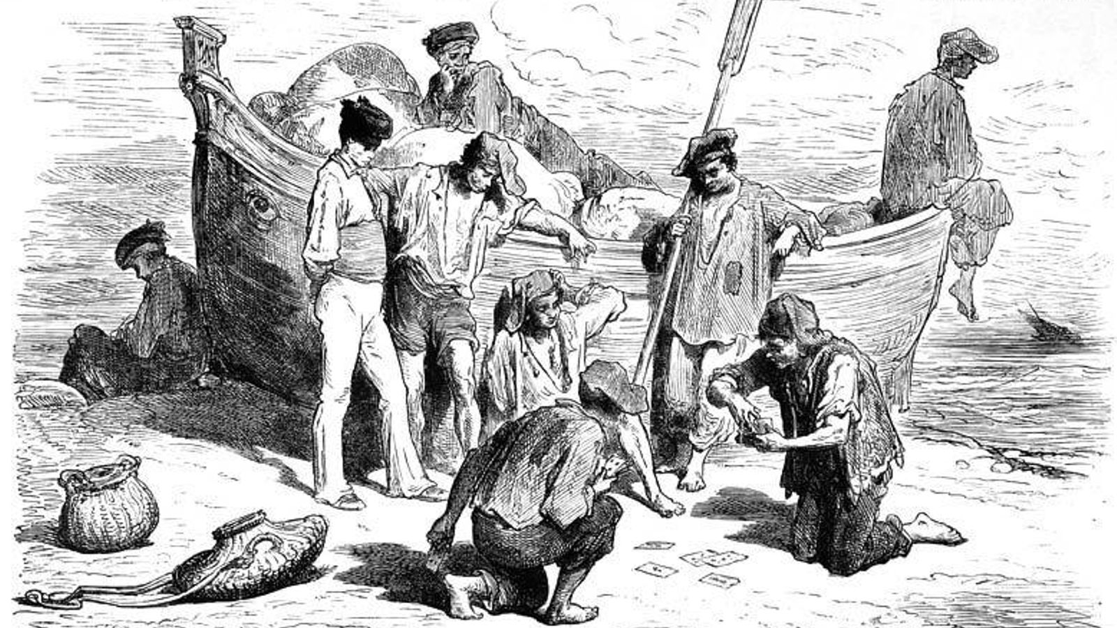 'Charranes y marineros en la playa' de Gustave Doré 'Charranes y marineros en la playa' de Gustave Doré