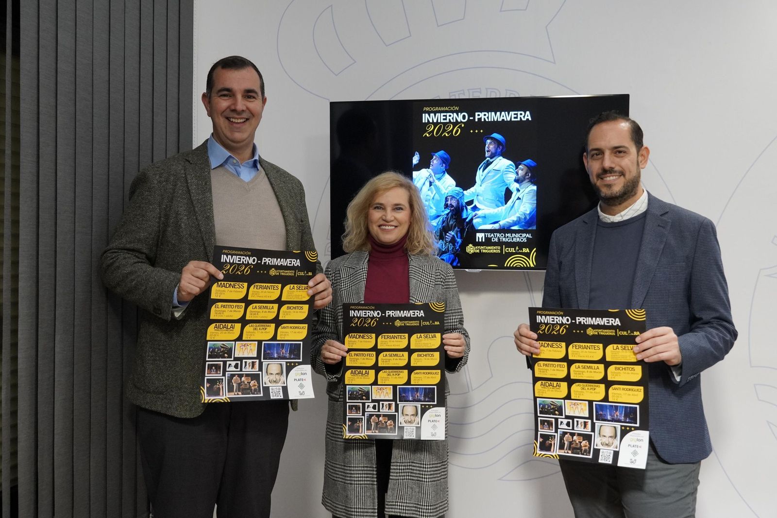 Vidal Blanco, Gracia Baquero y Benito Conde en la presentación de la programación de Trigueros.