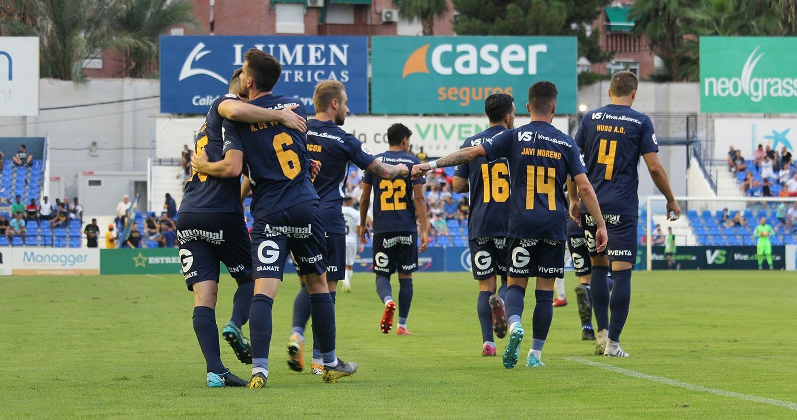 Los jugadores del UCAM celebran un gol esta temporada.