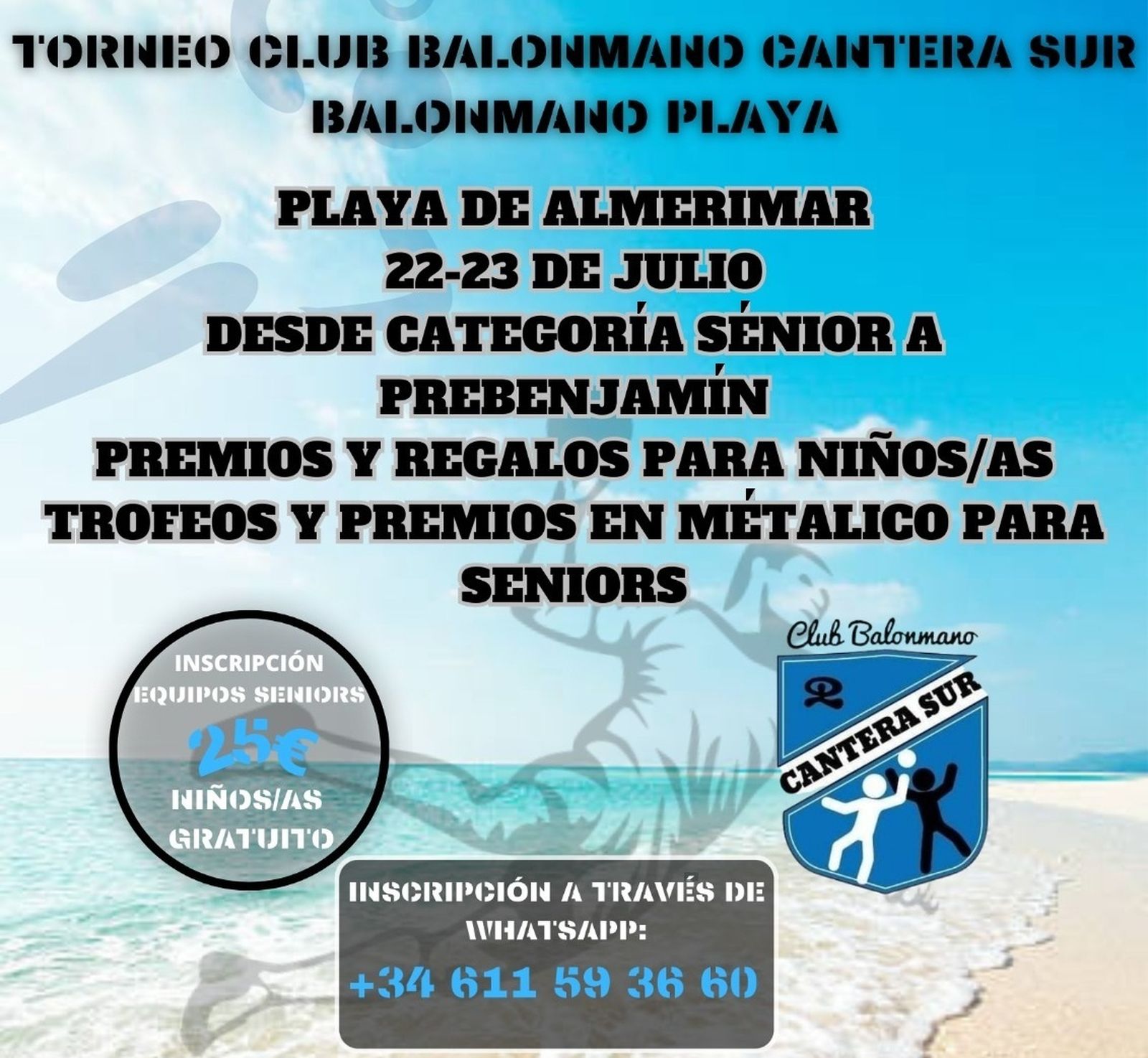 Cartel del Torneo de Balonmano Playa del CBM Cantera Sur El Ejido que se celebra este fin de semana.