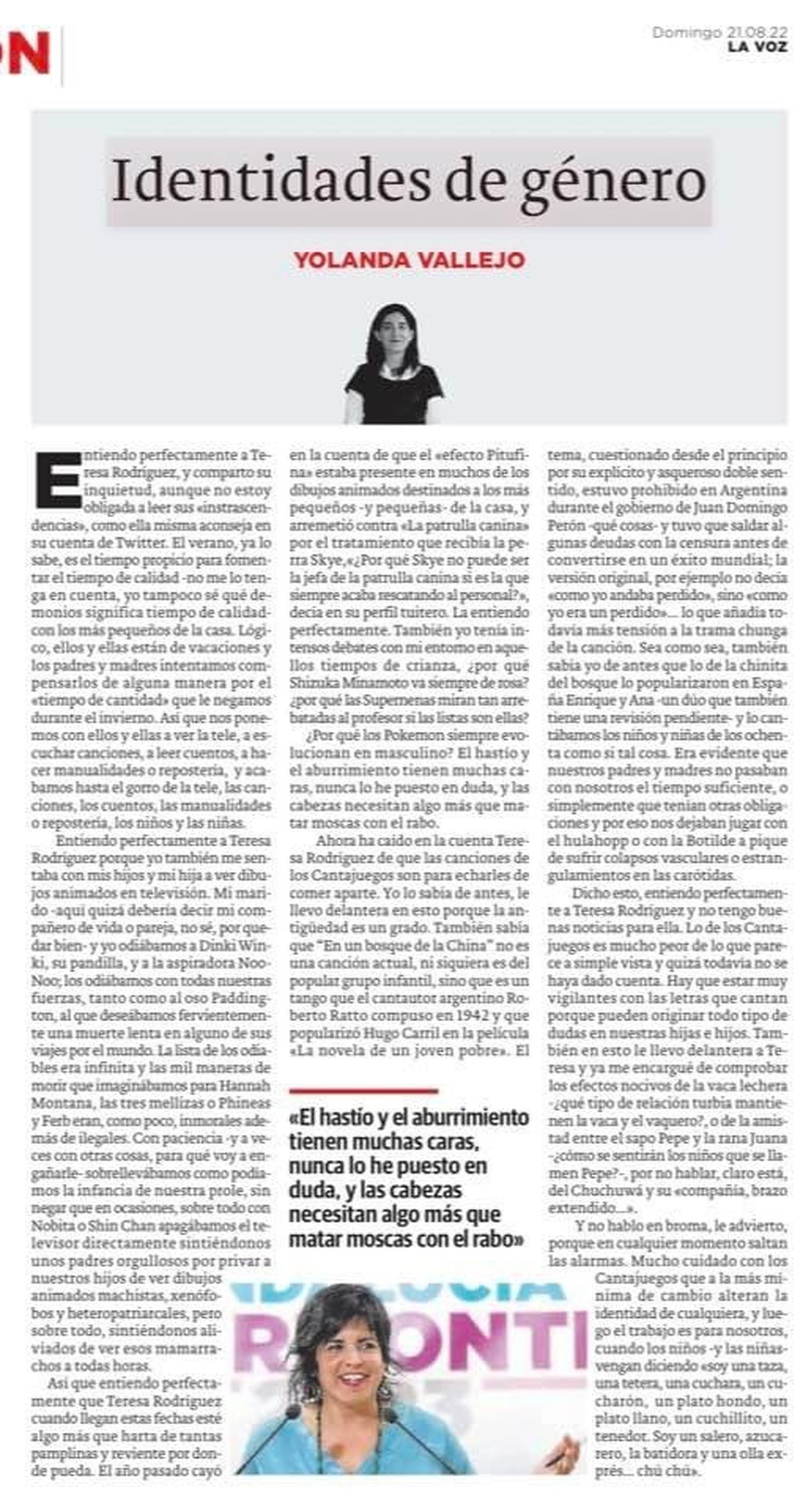 Identidades de género. Por Yolanda Vallejo