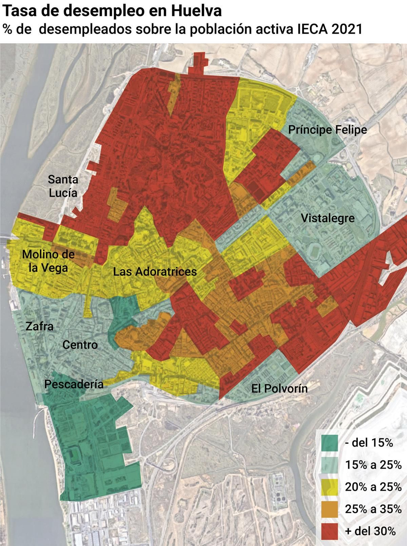 Mapa de desempleo en Huelva capital.