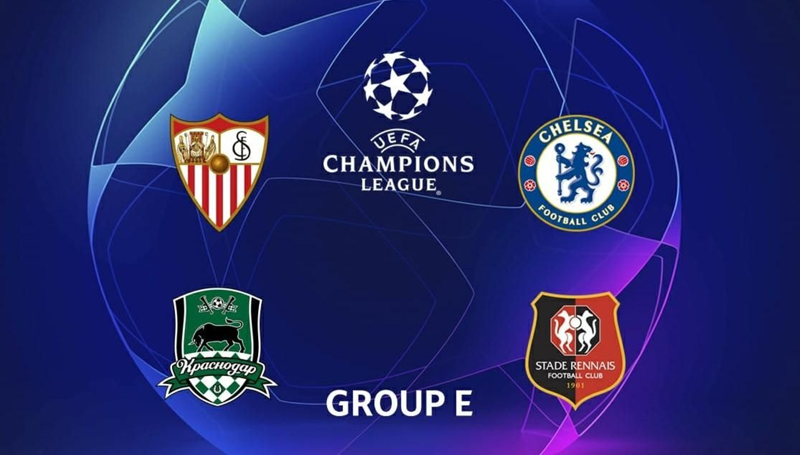 Carátula del grupo E en el que quedó encuadrado el Sevilla en el sorteo de la Champions.