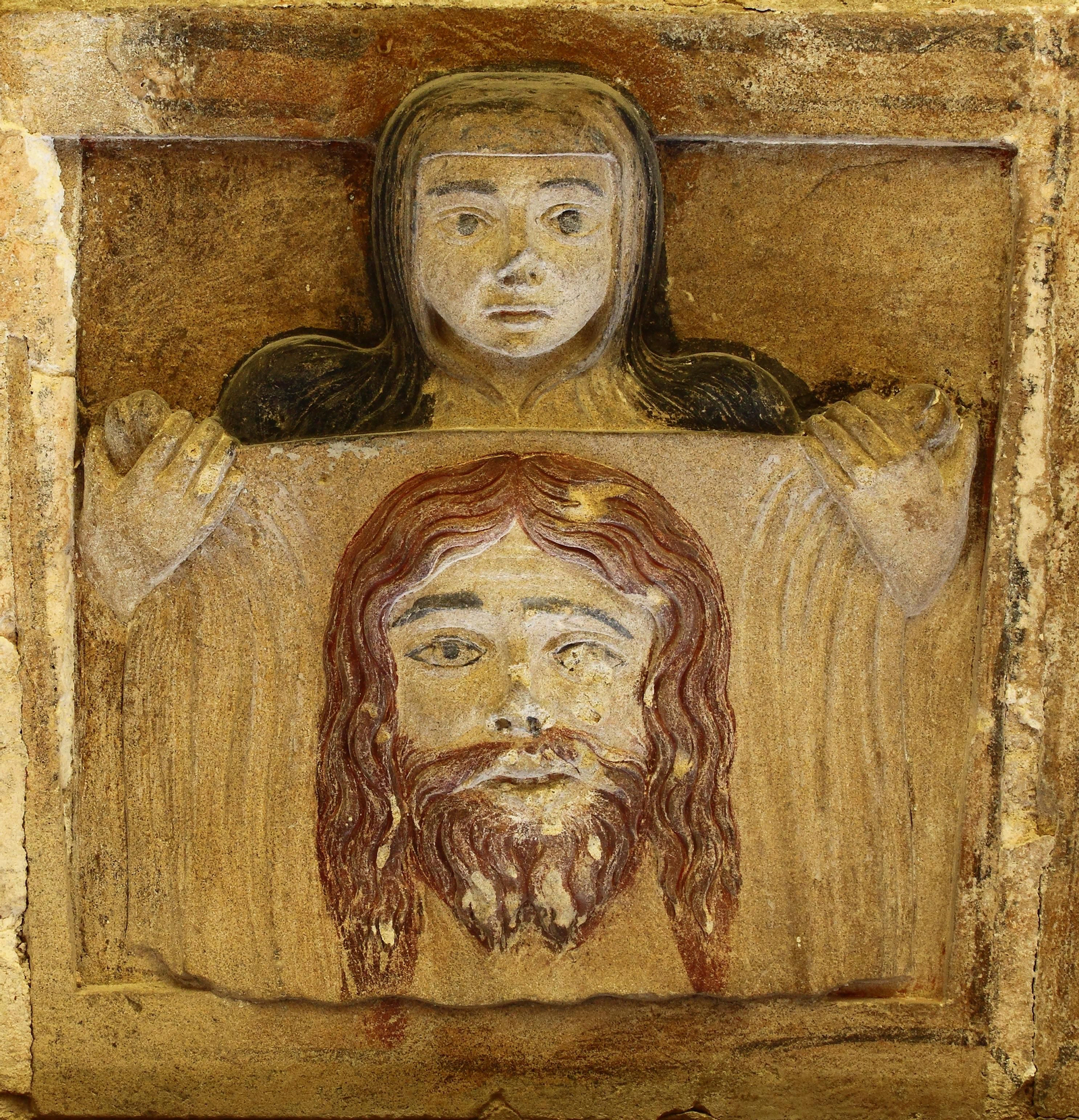 La Verónica. Oratorio de Ribadeneira. Son los únicos relieves policromados del Renacimiento de Jerez.