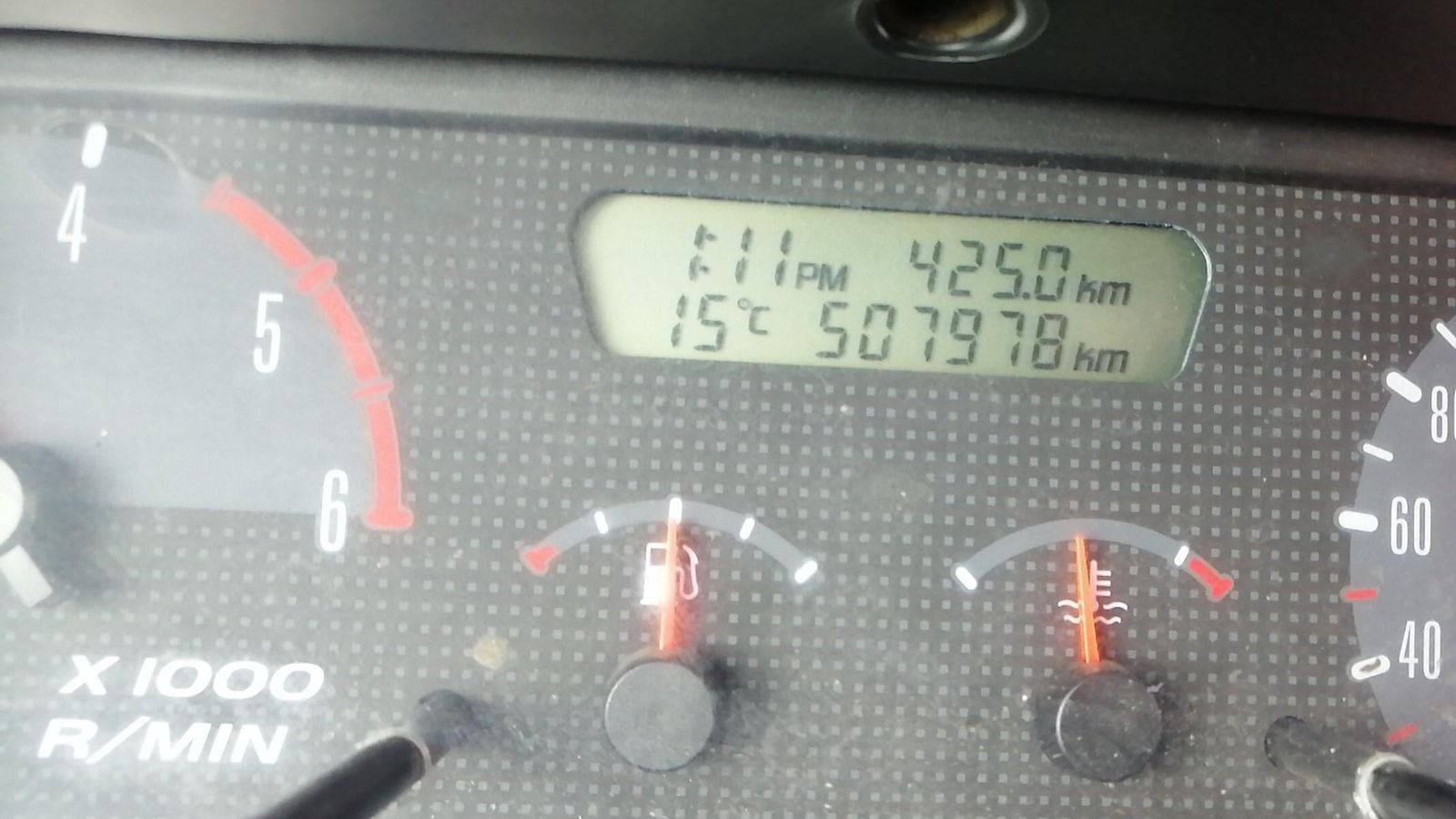 Un cuentakilómetros de un patrullero muestra más de 500.000 kilómetros.