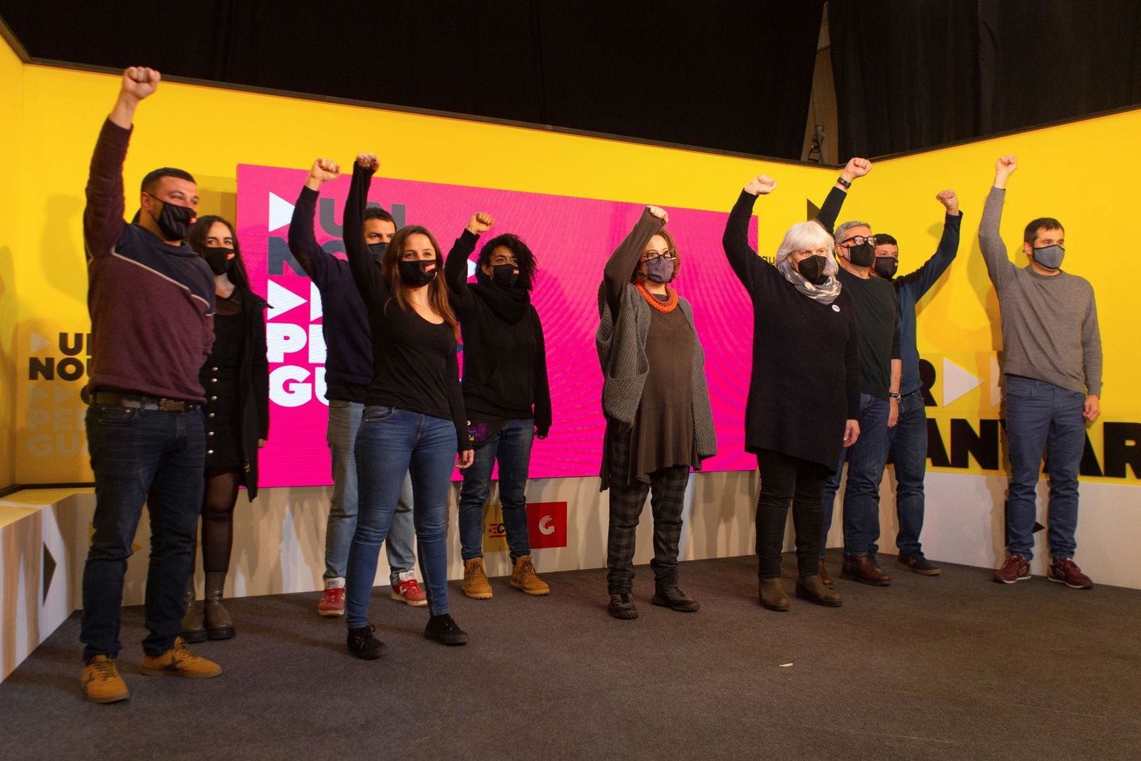 Los miembros de la CUP durante su comparecencia el domingo ante los medios para celebrar sus resultados del 14-F.